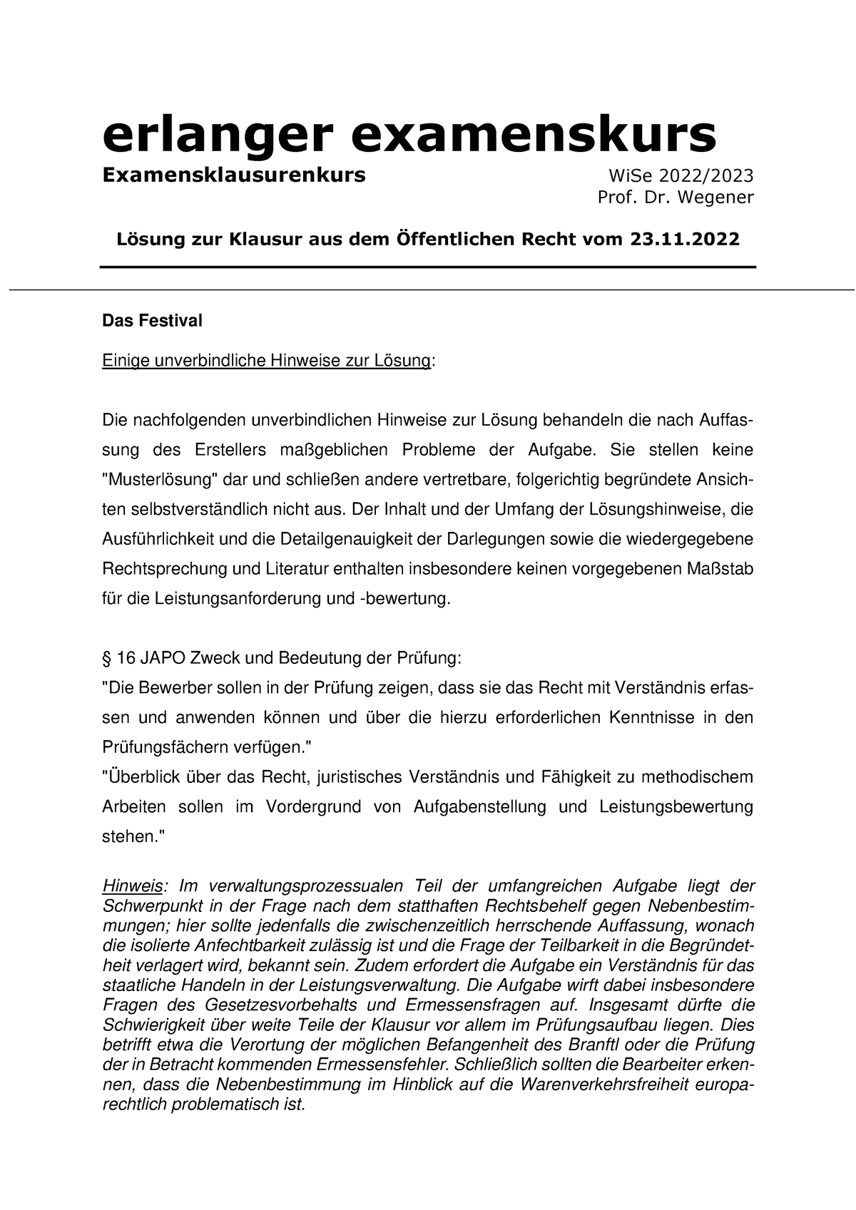 Klausurloesung 2022I11I23 - Erlanger Examenskurs Examensklausurenkurs ...