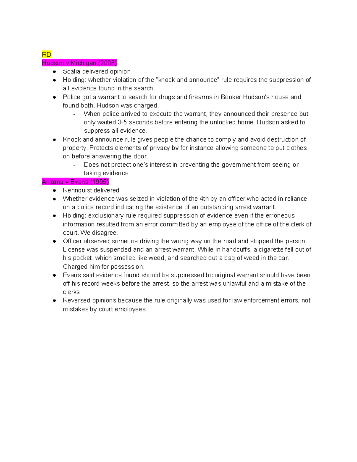 CJ Nov 3 Lecture Rd RD Hudson v Michigan (2006) Scalia delivered