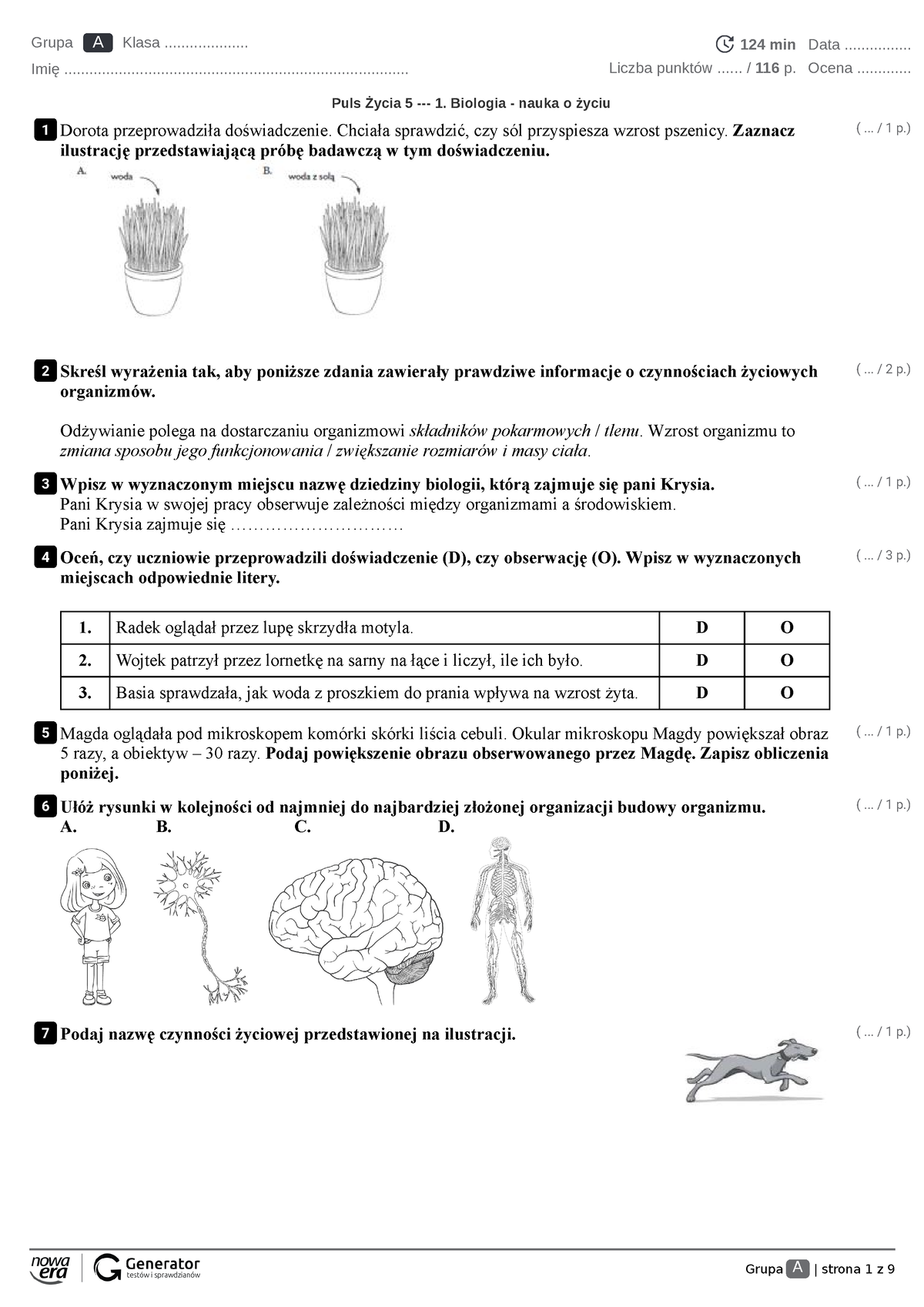 Puls Życia 5 - 1. Biologia - Nauka O życiu Test (z Widoczną Punktacją ...