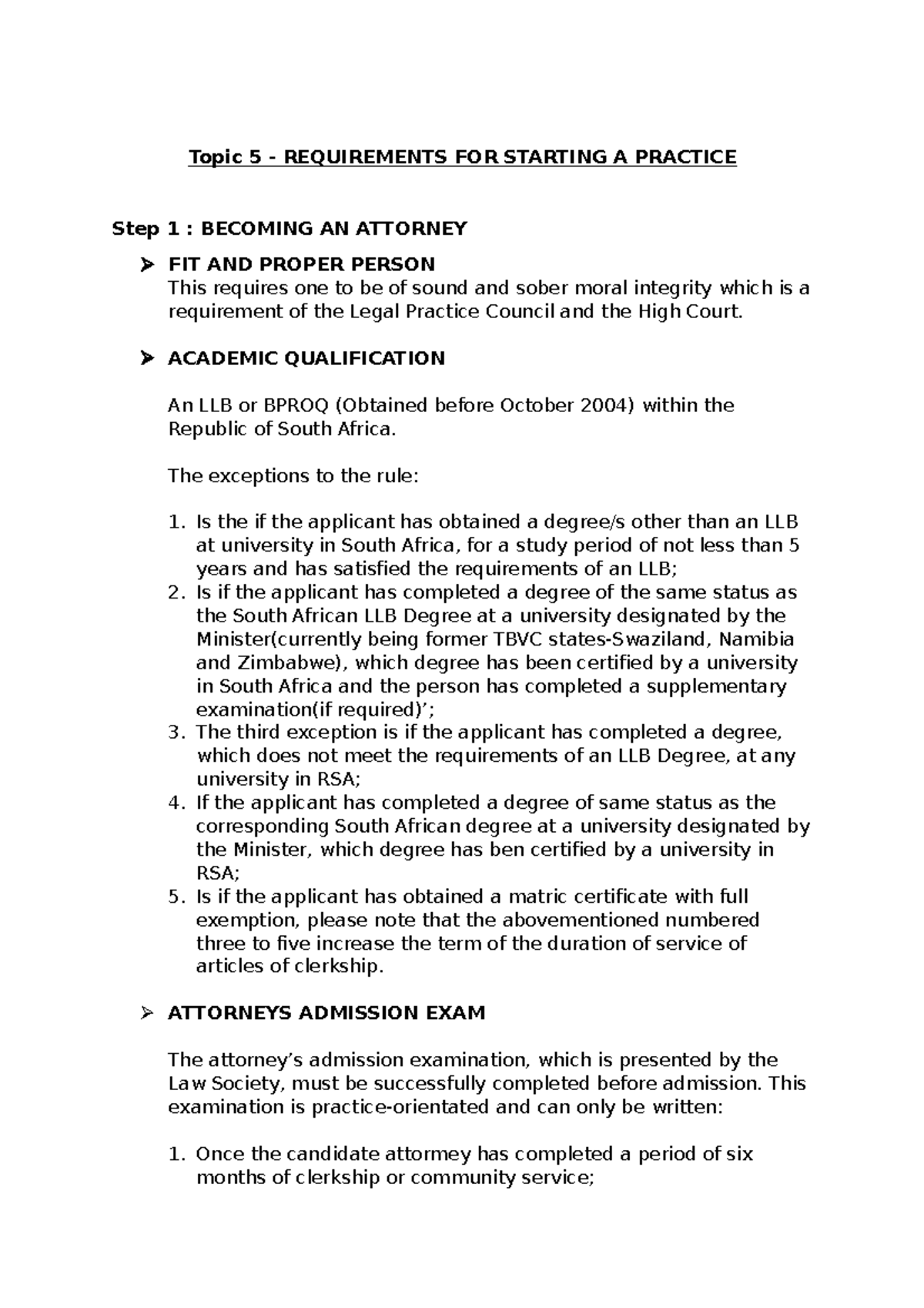 Requirements FOR Starting A Practice - Topic 5 - REQUIREMENTS FOR ...