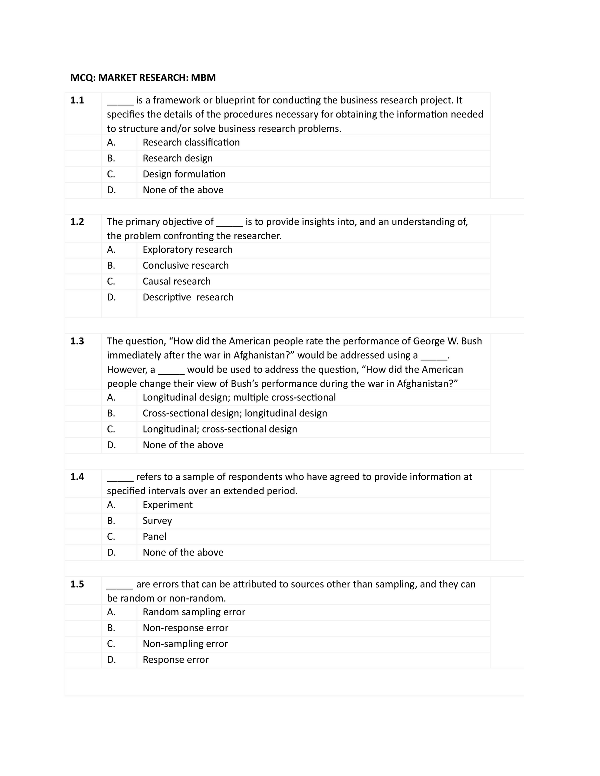 MCQ MKT RES - Multiple Choice Questions For Market Research - MCQ ...