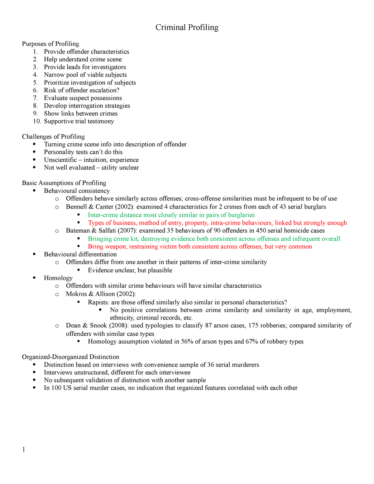 Criminal Profiling - Criminal Profiling Purposes of Profiling 1 ...