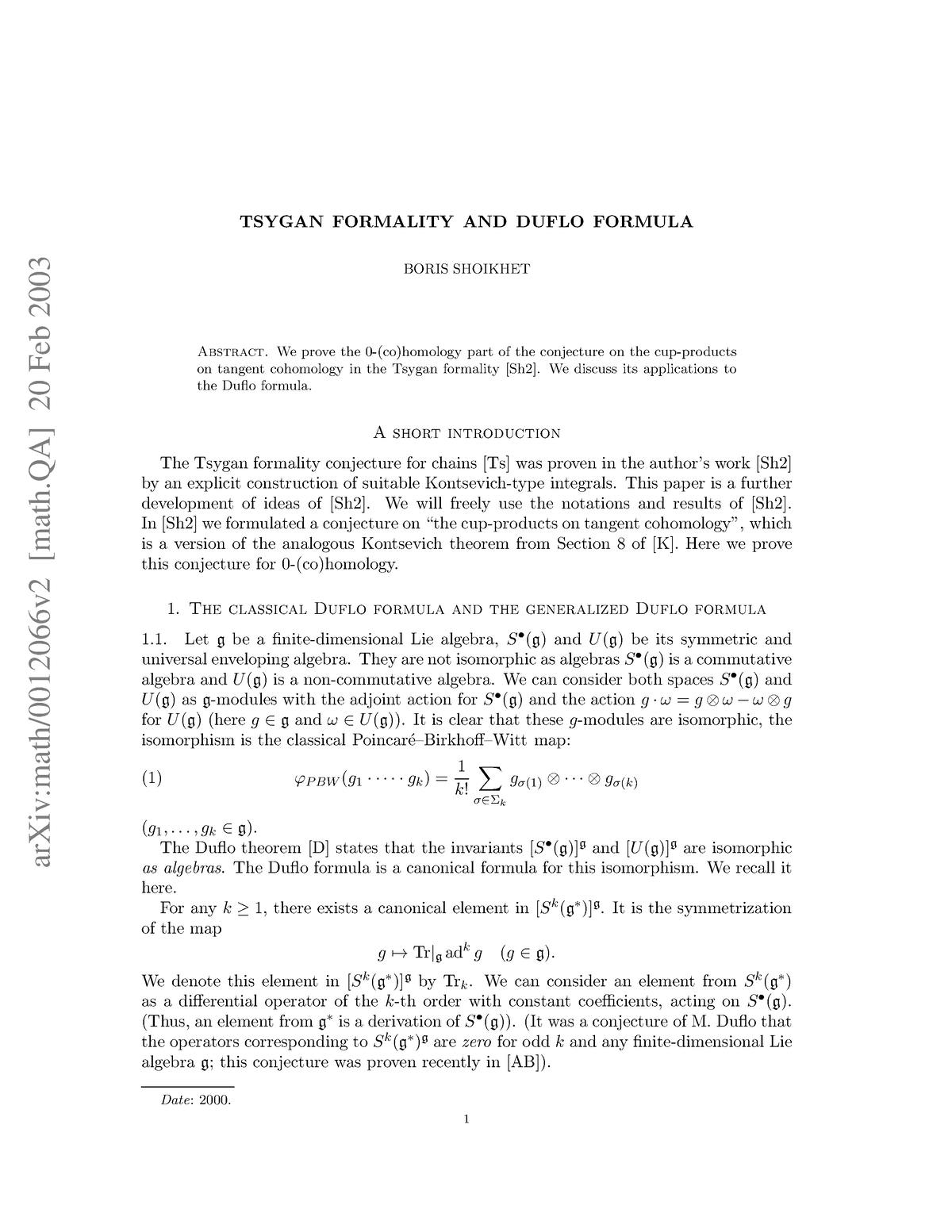 0012066 - Cours - arXiv:math/0012066v2 [math] 20 Feb 2003 TSYGAN ...