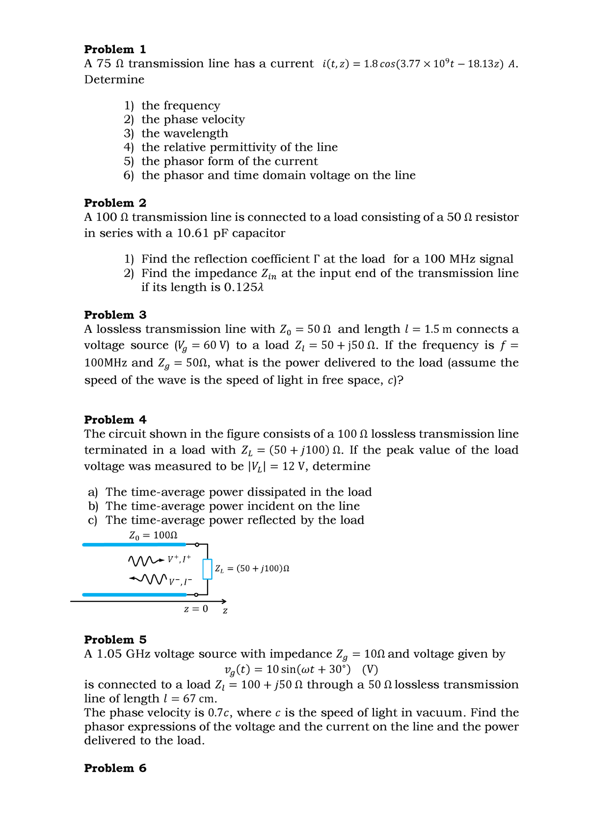 Instructions Tx Lines 2 Problem 75 Transmission Line Has Current 77 109 18 13 Studeersnel