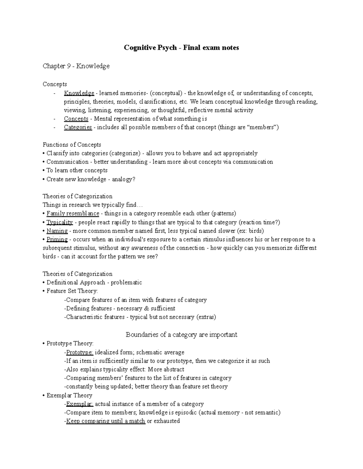 Cognitive Psych - Final exam notes - Cognitive Psych - Final exam notes ...