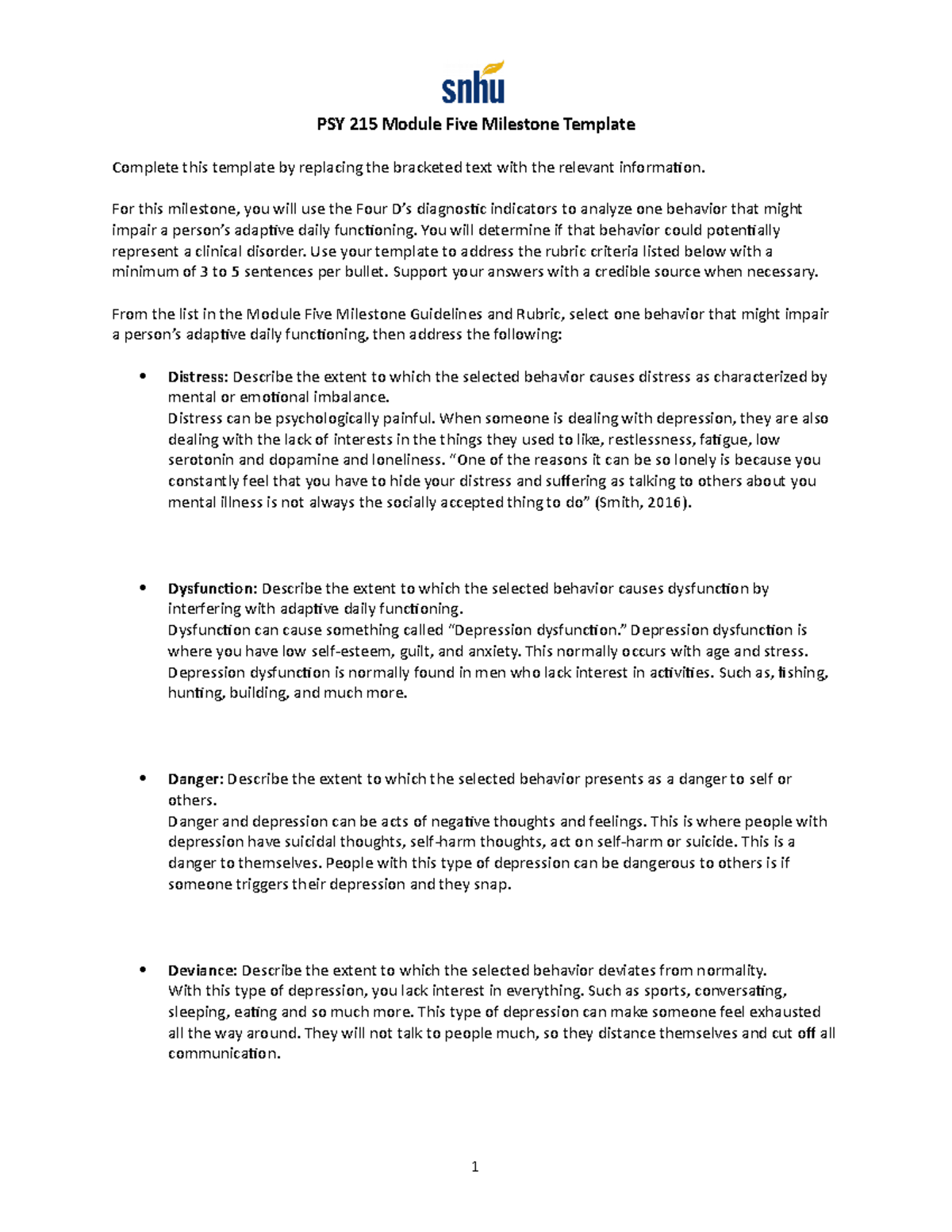 PSY 215 Module Five Milestone Template - PSY 215 Module Five Milestone ...