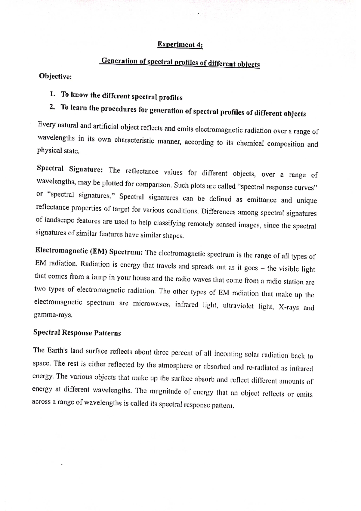 Geo Info 4 5 - Abcd - Experiment 4: Generation of spectral profiles of ...