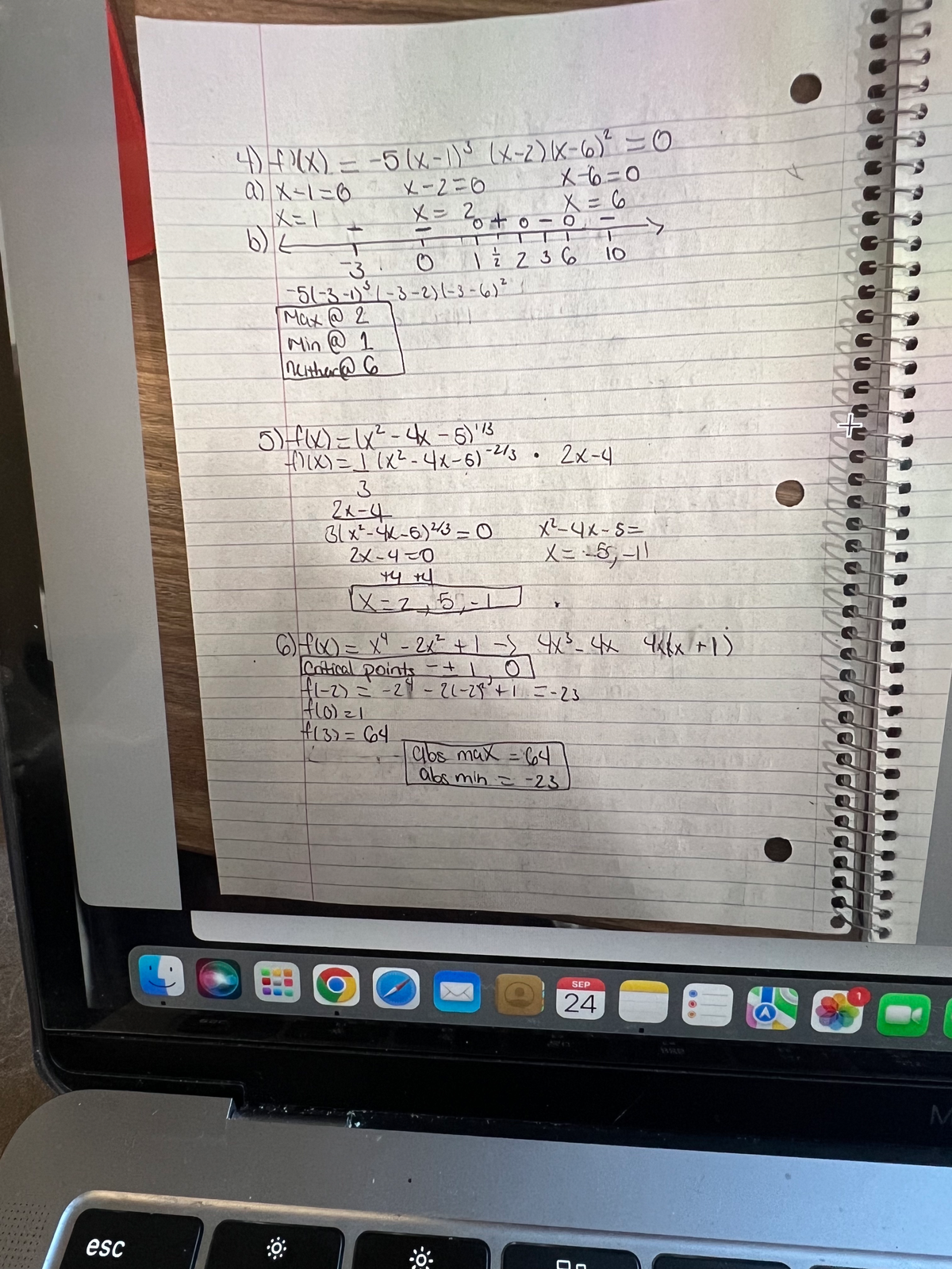 IMG 7590 - HW 5 - 4) fe(x) = -5(x-1)3 a) X-1=6 X-2=0 x -6=0 X=1 x=2 ...