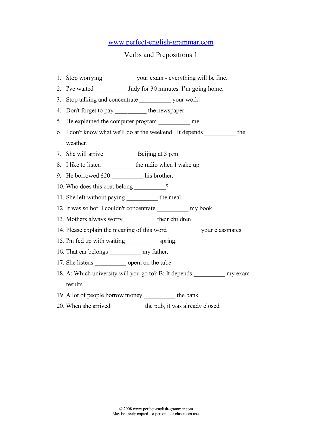 Prepositions after verbs 1 - English 1: Communication Skill - UoK - Studocu