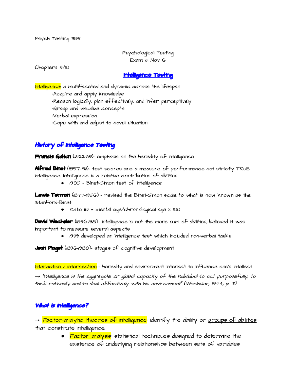 Psychological Testing lecture notes for exam 3 - Psych Testing 385 ...