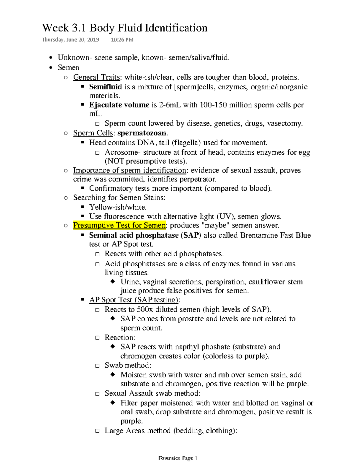 Week 3.1 Body Fluid Identification - Unknown- scene sample, known ...