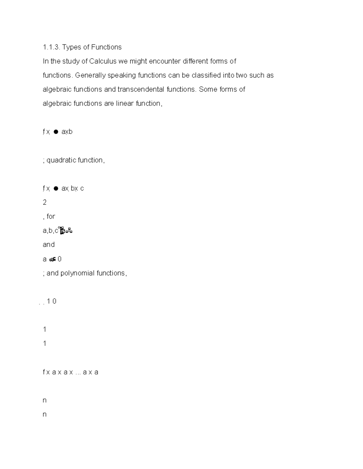Types OF Function 1 1 Types Of Functions In The Study Of Calculus We