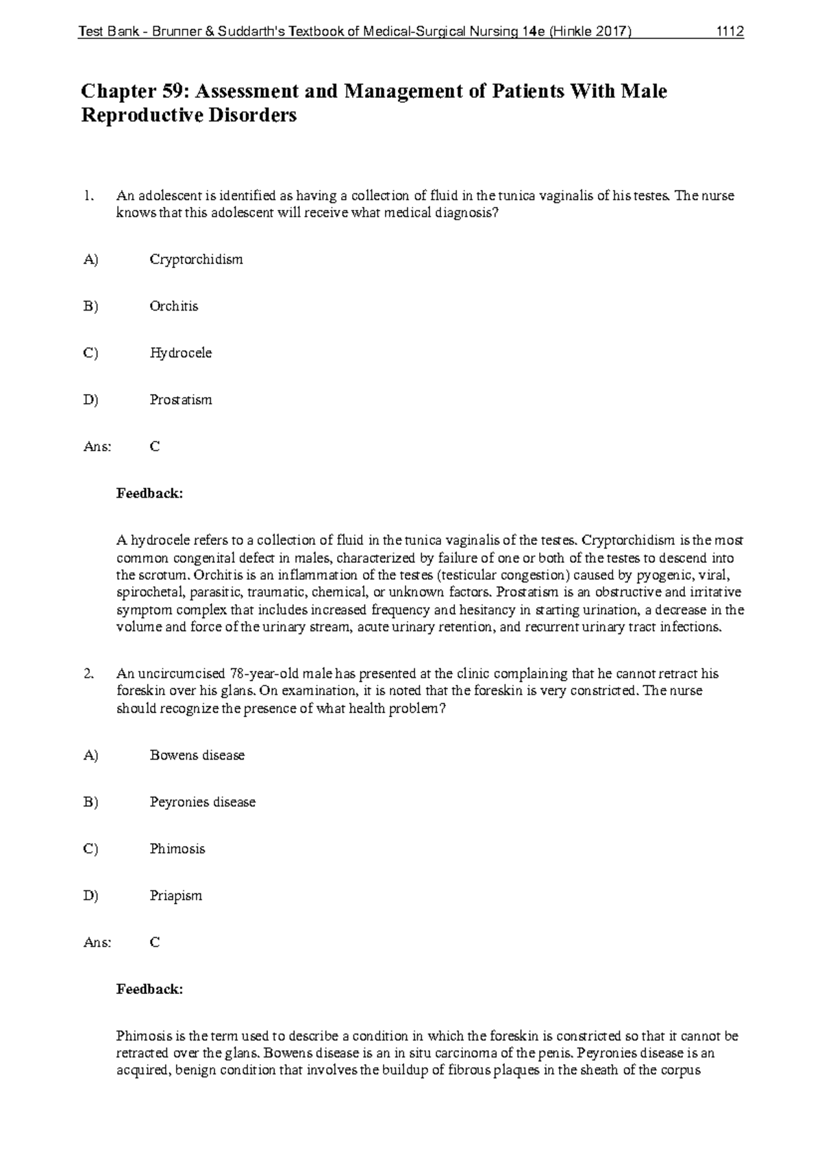 Ch 59 - Test bank - Chapter 59: Assessment and Management of Patients ...