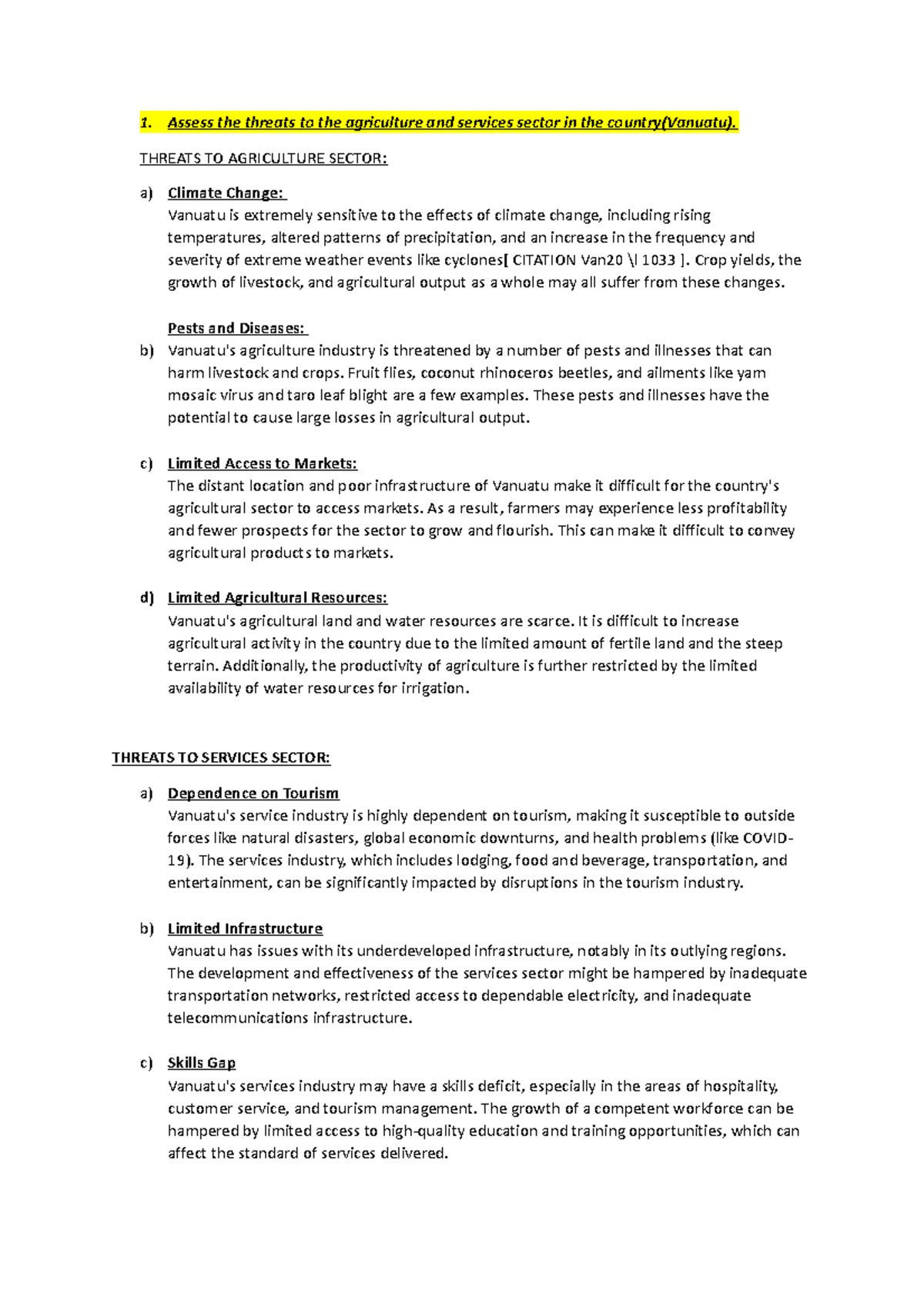 Individual Tasks (Vanuatu) - Assess the threats to the agriculture and ...