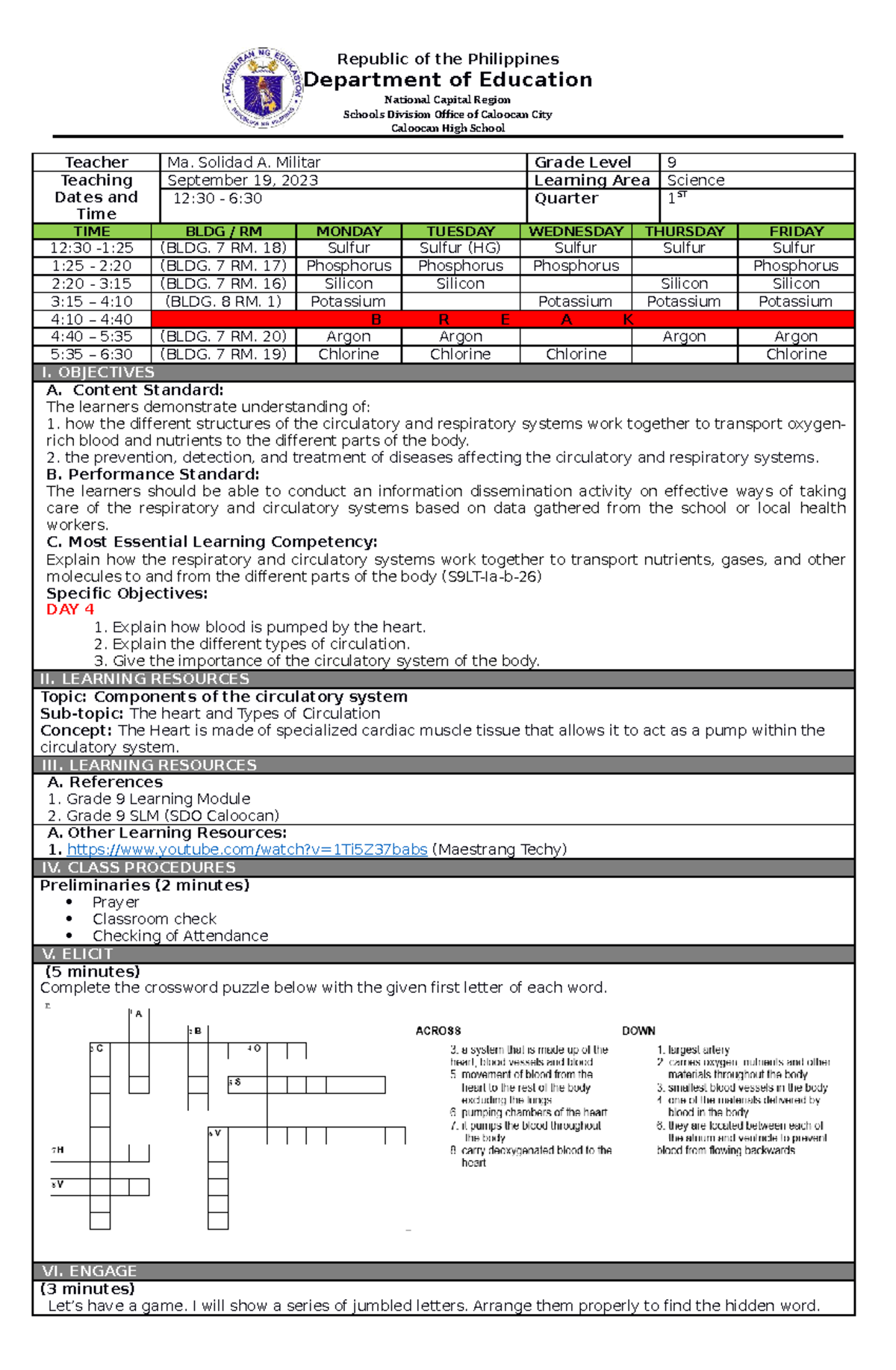 Q1 WEEK 1 DAY 4 - LESSON PLAN - Republic of the Philippines Department ...