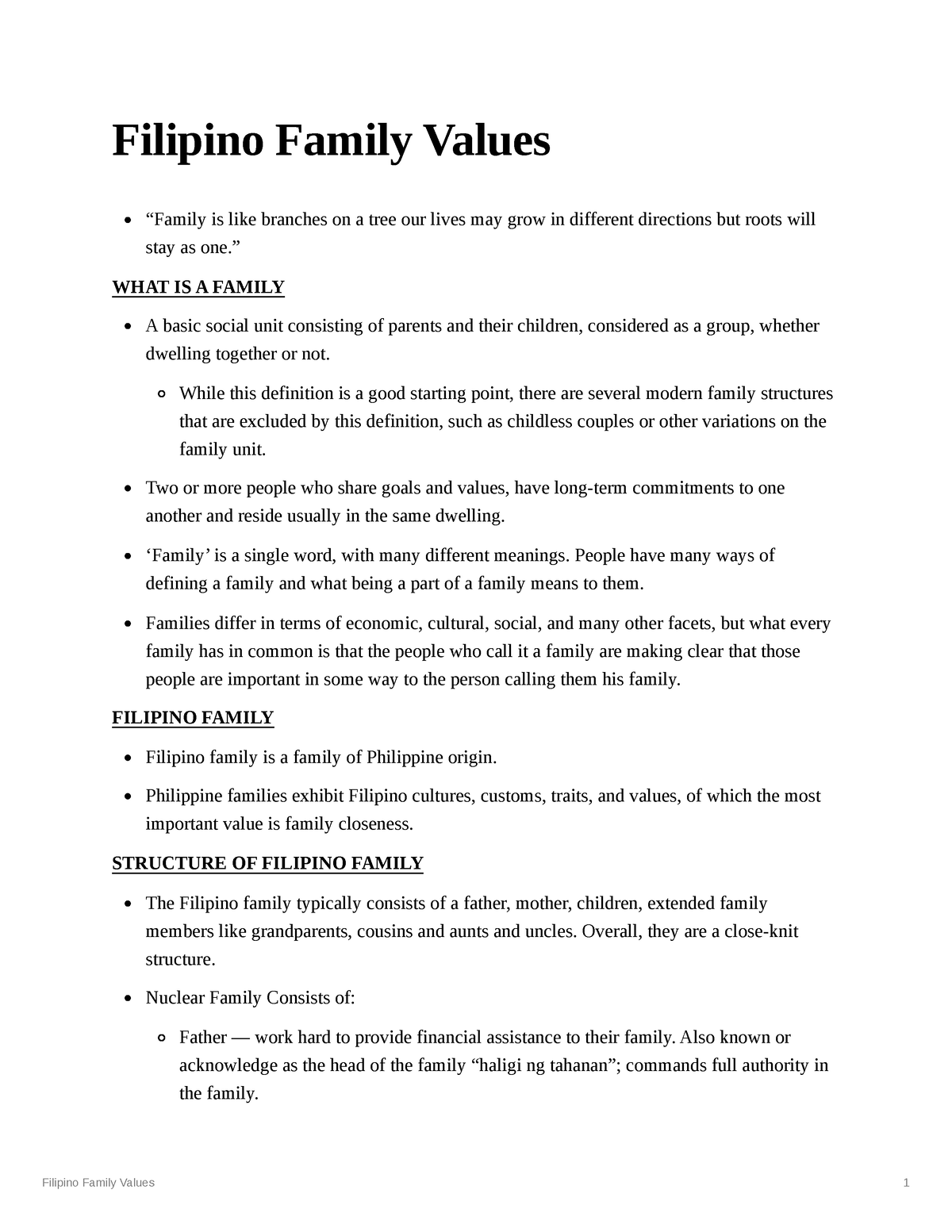 strengthening filipino family values essay