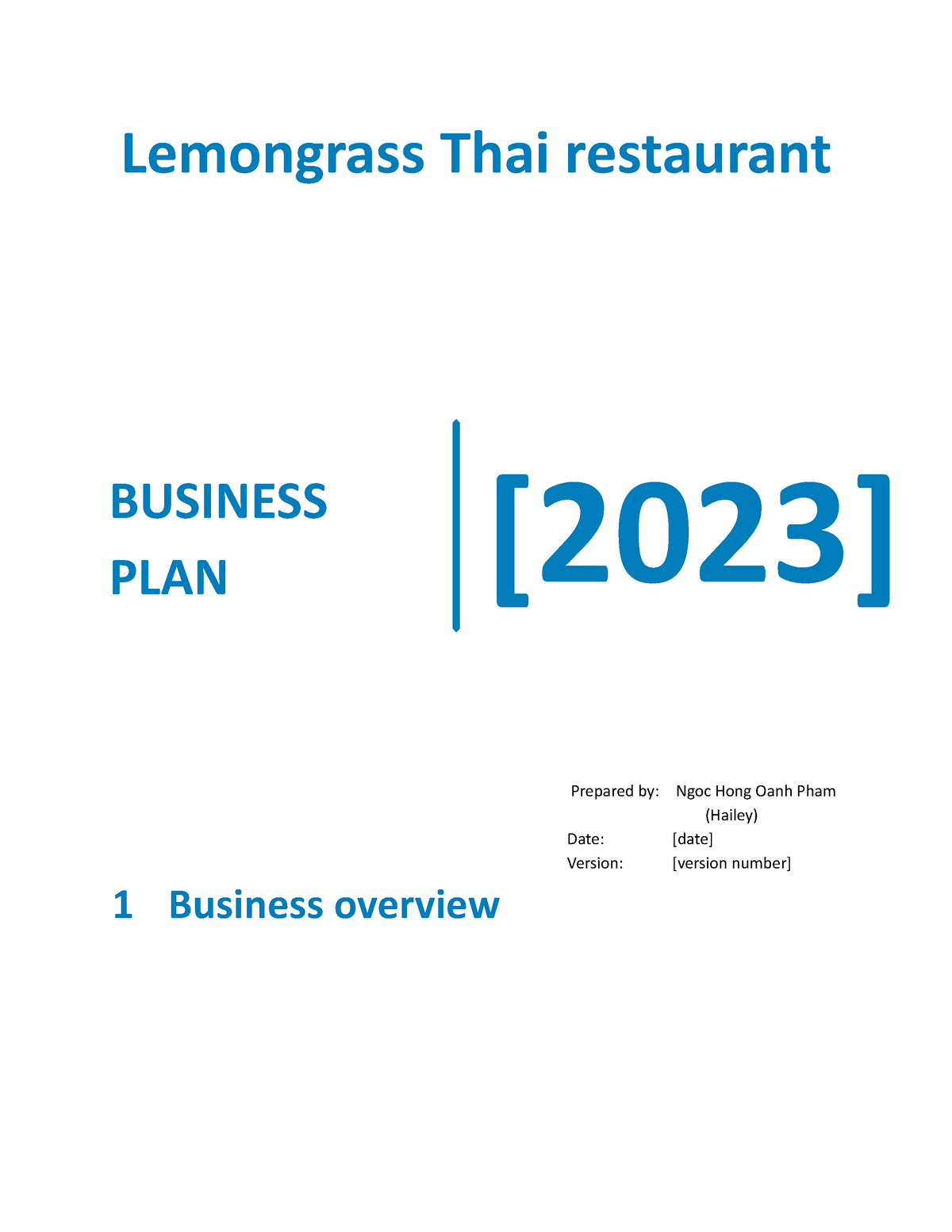 thai restaurant business plan