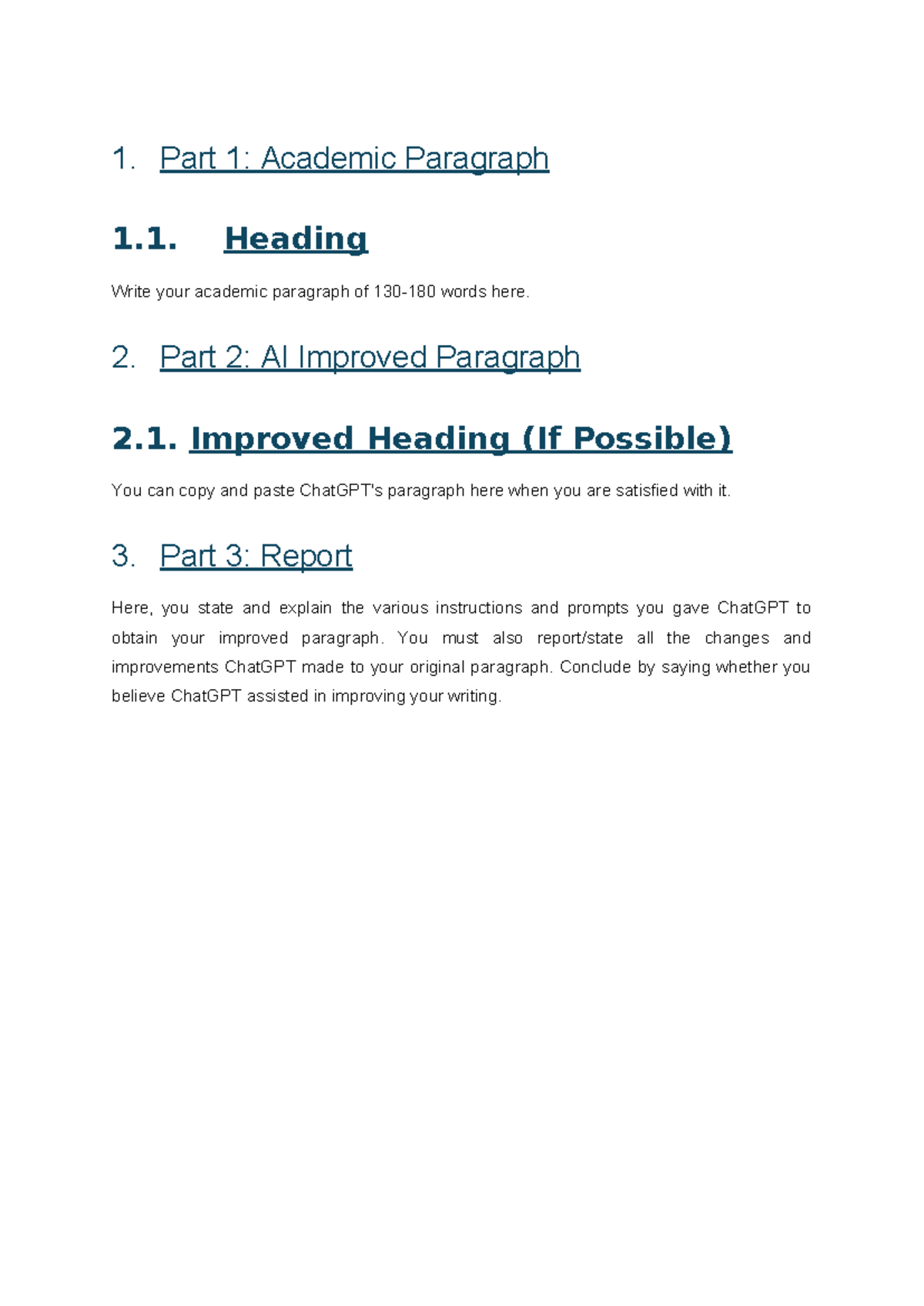AI Assignment Template - 1. Part 1: Academic Paragraph 1. Heading Write ...