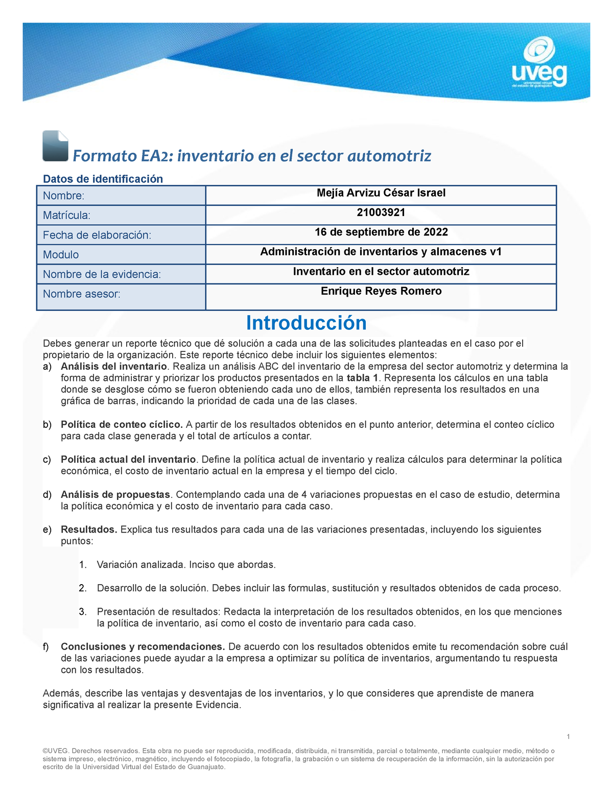 Mejia César Ea2 Calificacion De 90 Formato Ea2 Inventario En El Sector Automotriz Datos De 9105