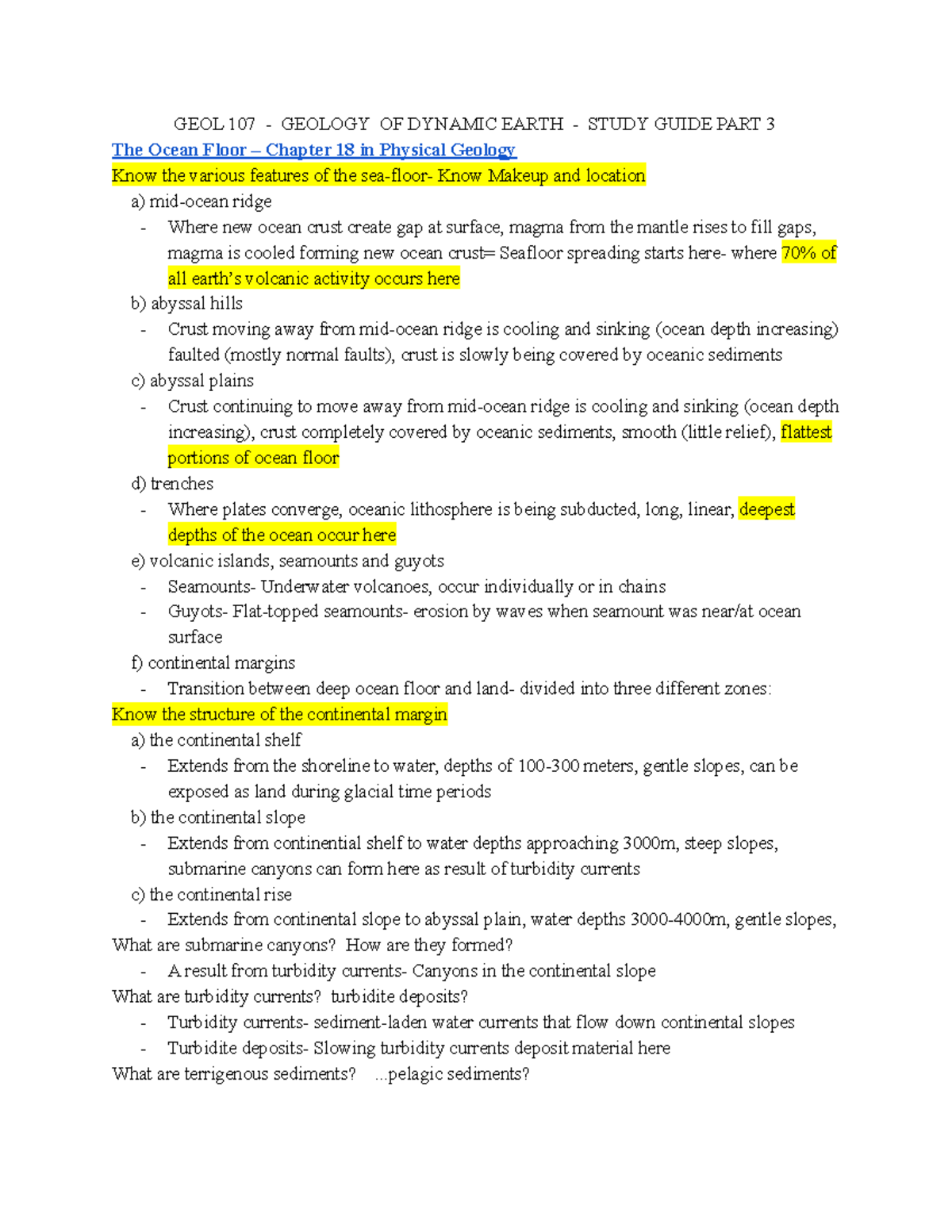 Geology Exam 3 Study Guide - GEOL 107 - GEOLOGY OF DYNAMIC EARTH ...