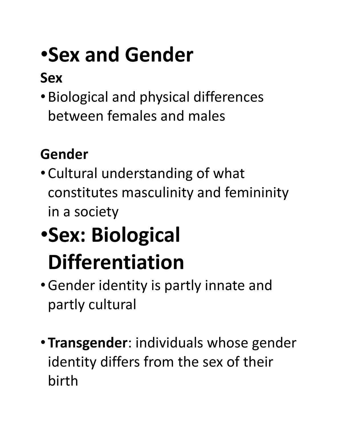 Sex And Gender • Sex And Gender Sex Biological And Physical Differences Between Females And 