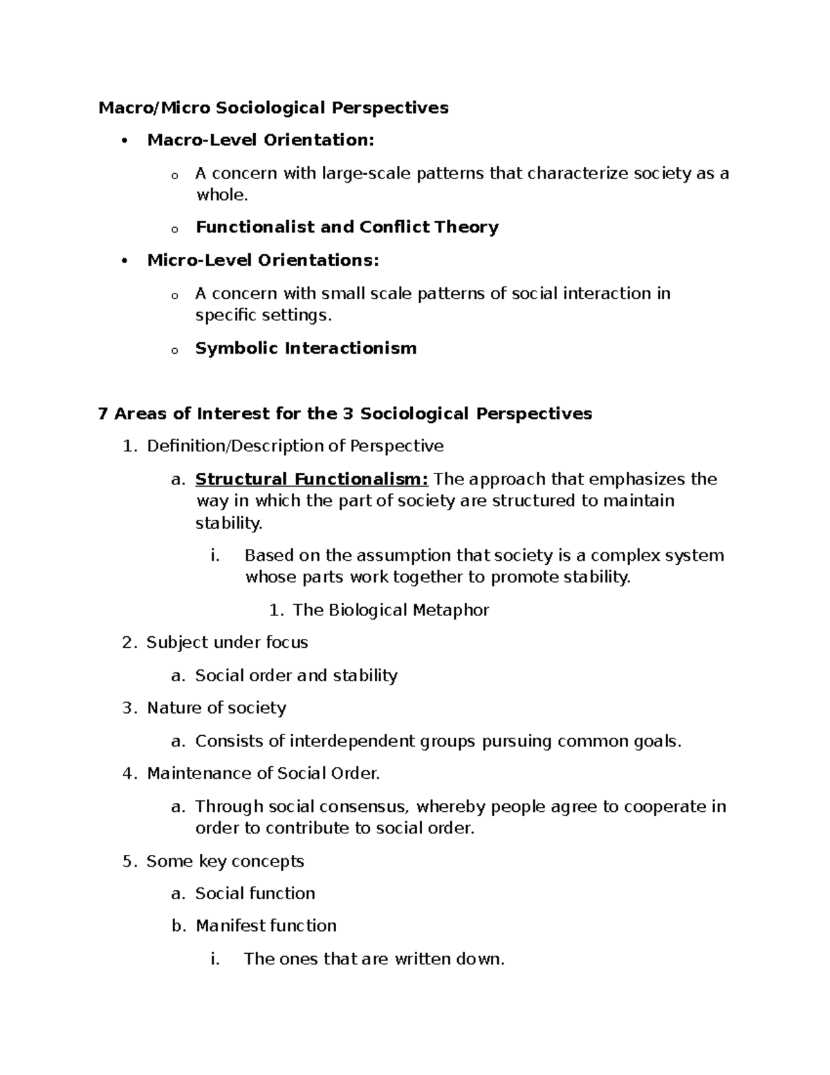 Sociological Perspective - o Functionalist and Conflict Theory Micro ...