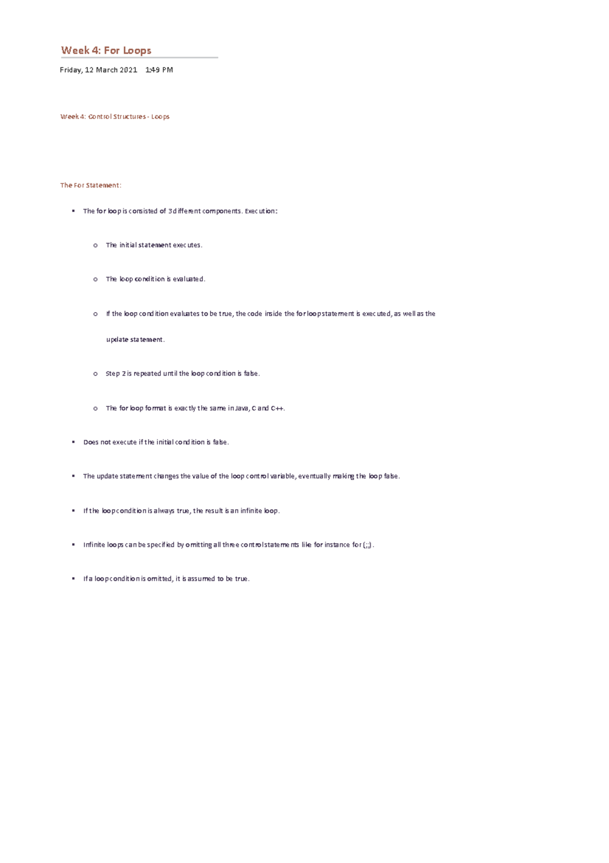 SENG1110 - Week 4 - For Loops - Week 4: For Loops Friday, 12 March 2021 ...