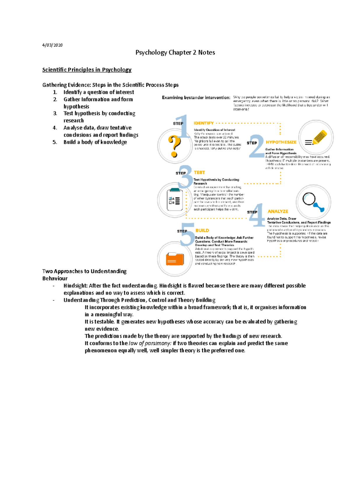 PSYCH1101 Chapter 2 Notes - 4/03/ Psychology Chapter 2 Notes Scientific ...