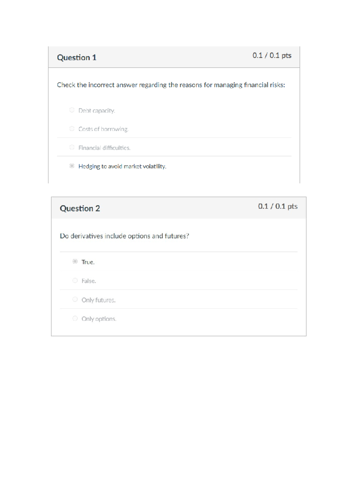 Unit 7. Financial risk management and derivatives Test - Question 1 0 0 ...