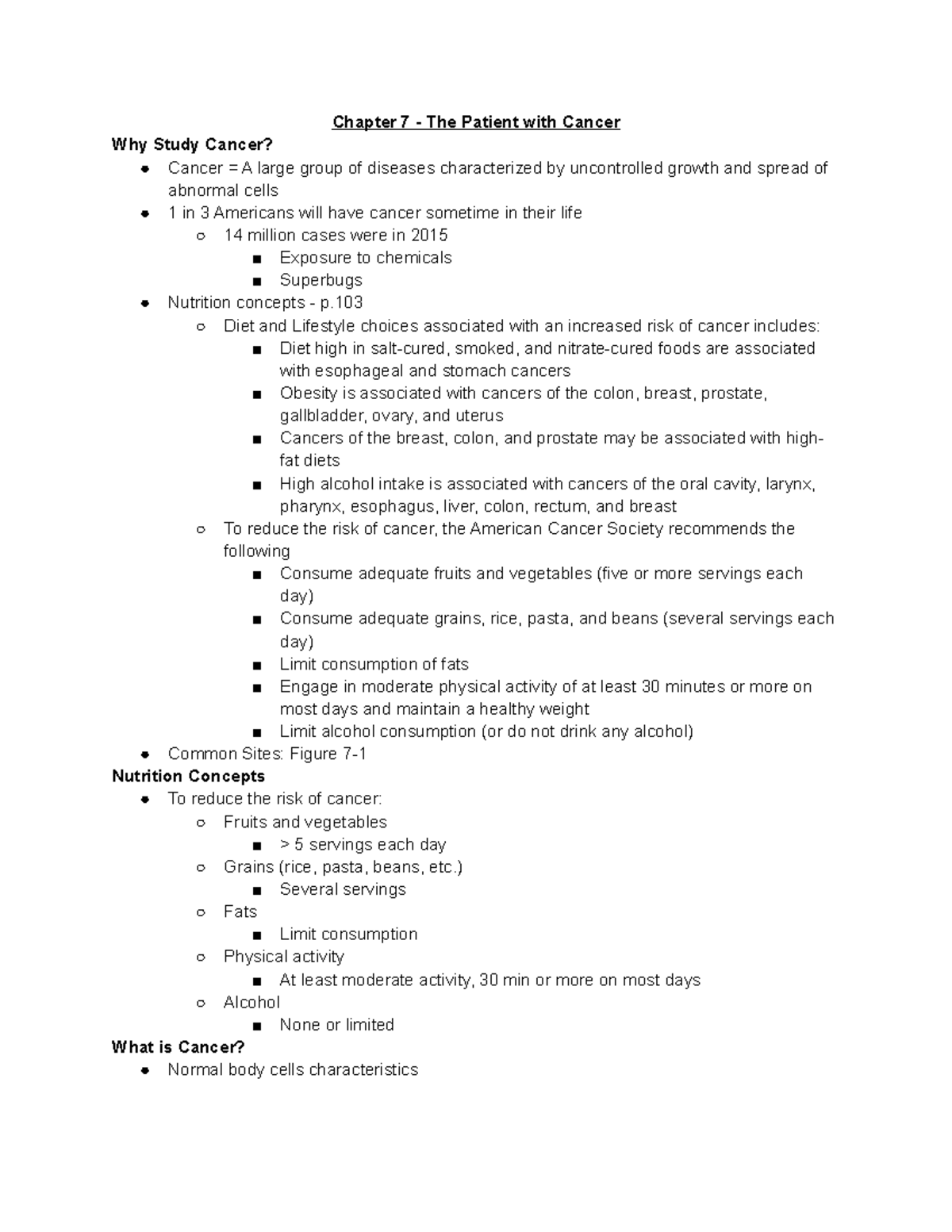 Nursing Concepts IIA - Chapter 7 (The Patient with Cancer) Notes ...