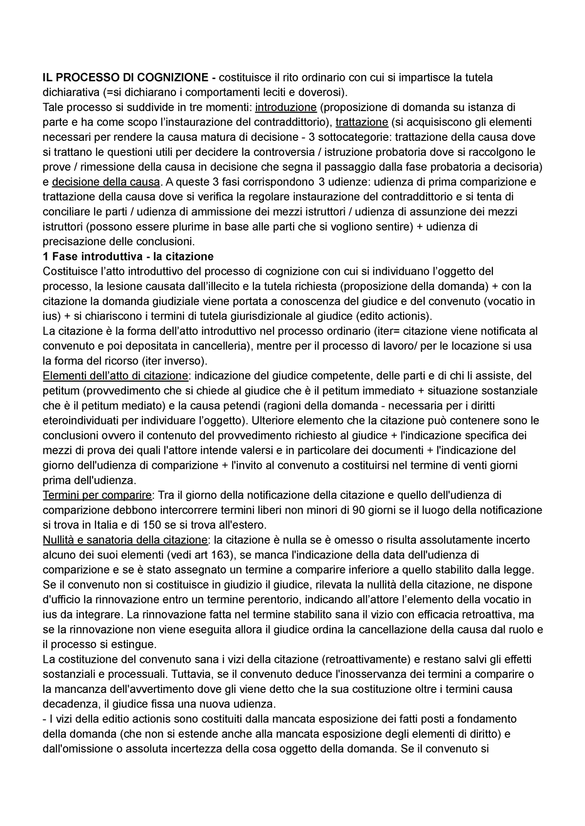 PROC Civile 2 - Appunti Secondo Semestre - IL PROCESSO DI COGNIZIONE ...