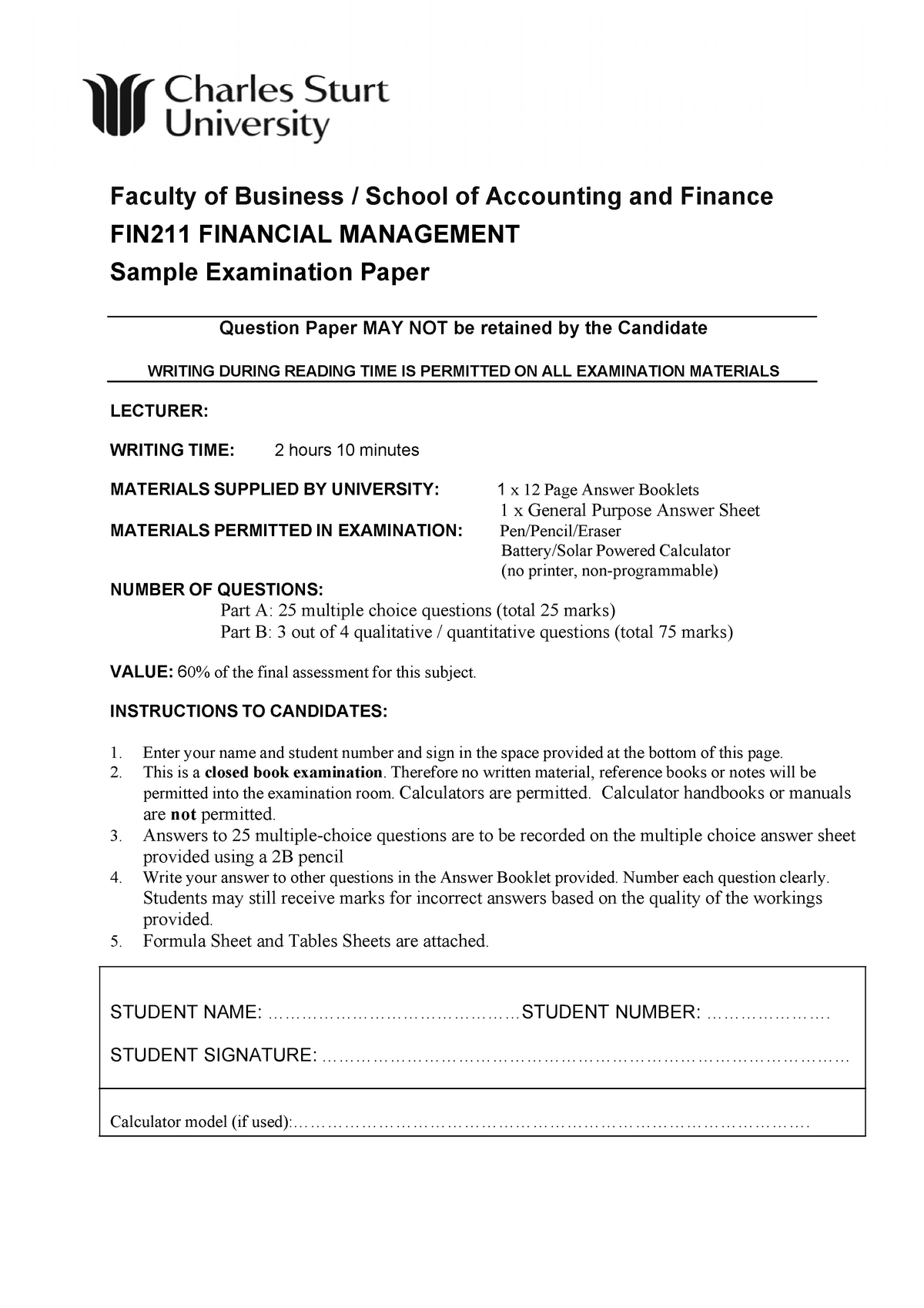 Financial Management - Faculty Of Business / School Of Accounting And ...