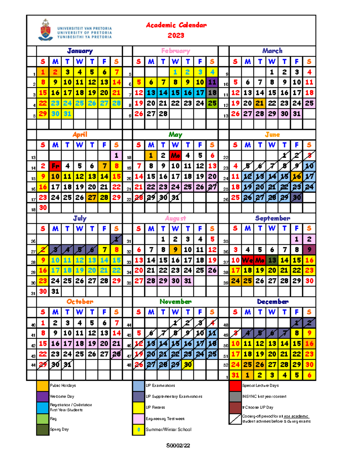 2023 Maindates - main dates for the university - S M T W T F S S M T W