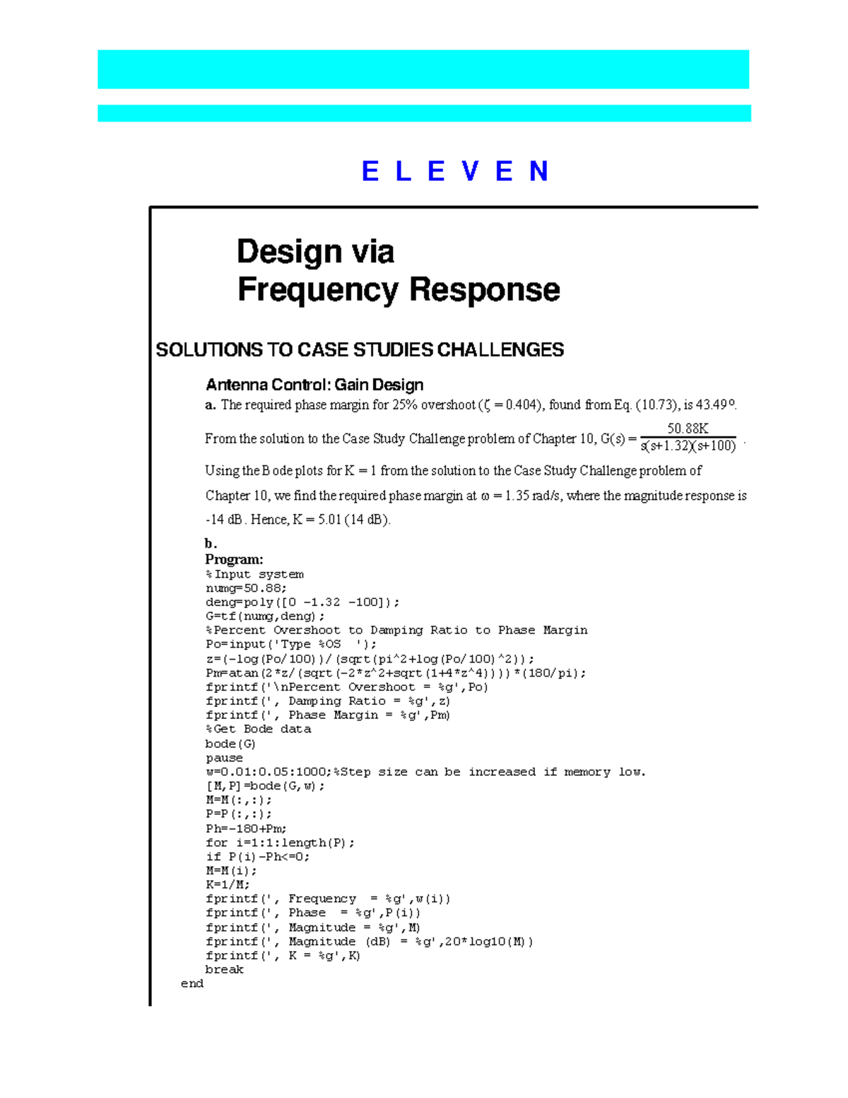 Ch11 - E L E V E N Design via Frequency Response SOLUTIONS TO CASE ...