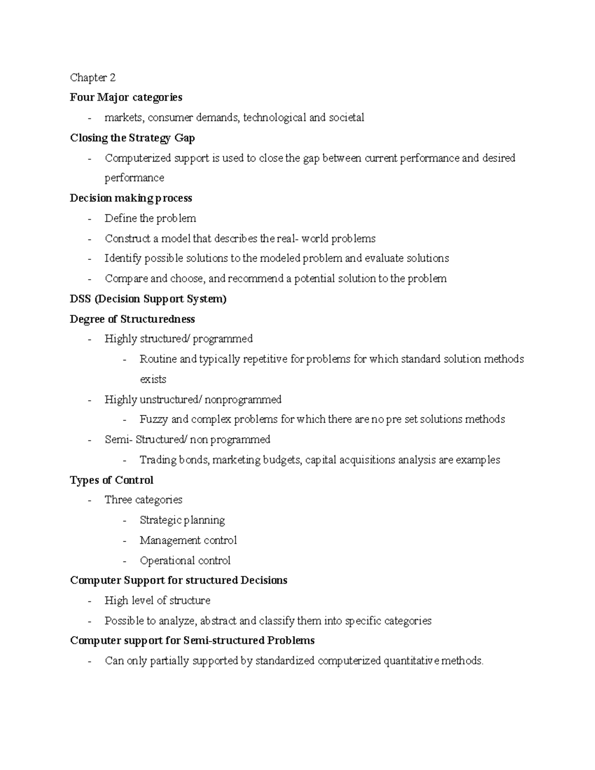 Bus 340 - chapter 2 notes - Chapter 2 Four Major categories - markets ...