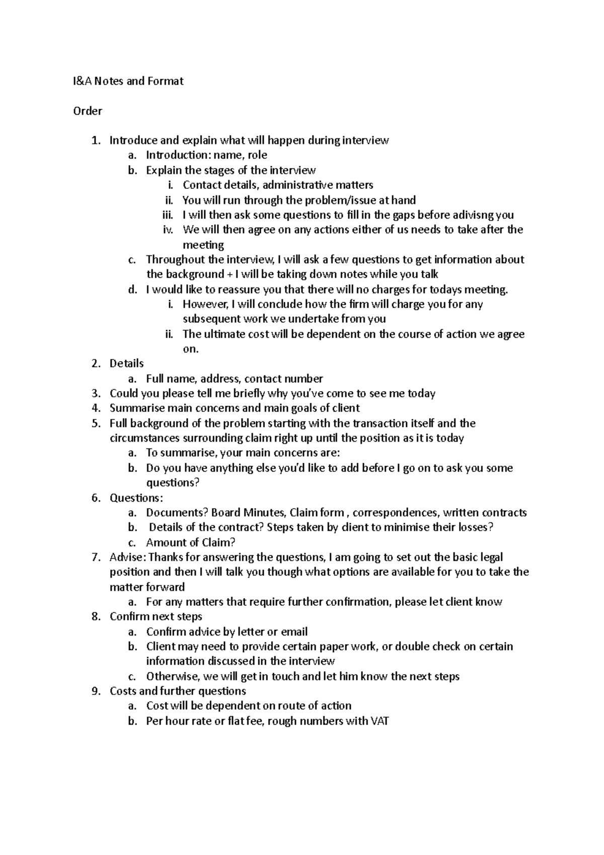 I&A Notes - I&A Notes and Format Order Introduce and explain what will ...
