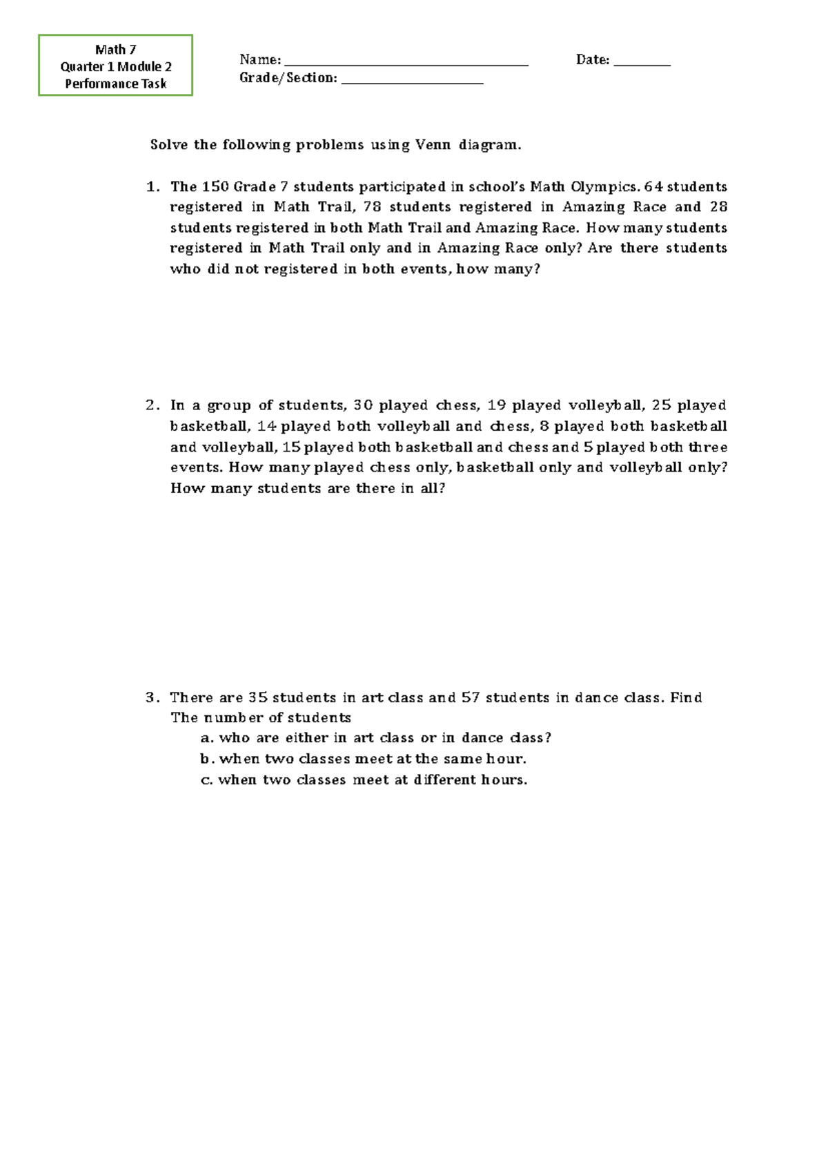 Quarter 1 Assessment 2 - written works - BSED Math - BulSU - Studocu