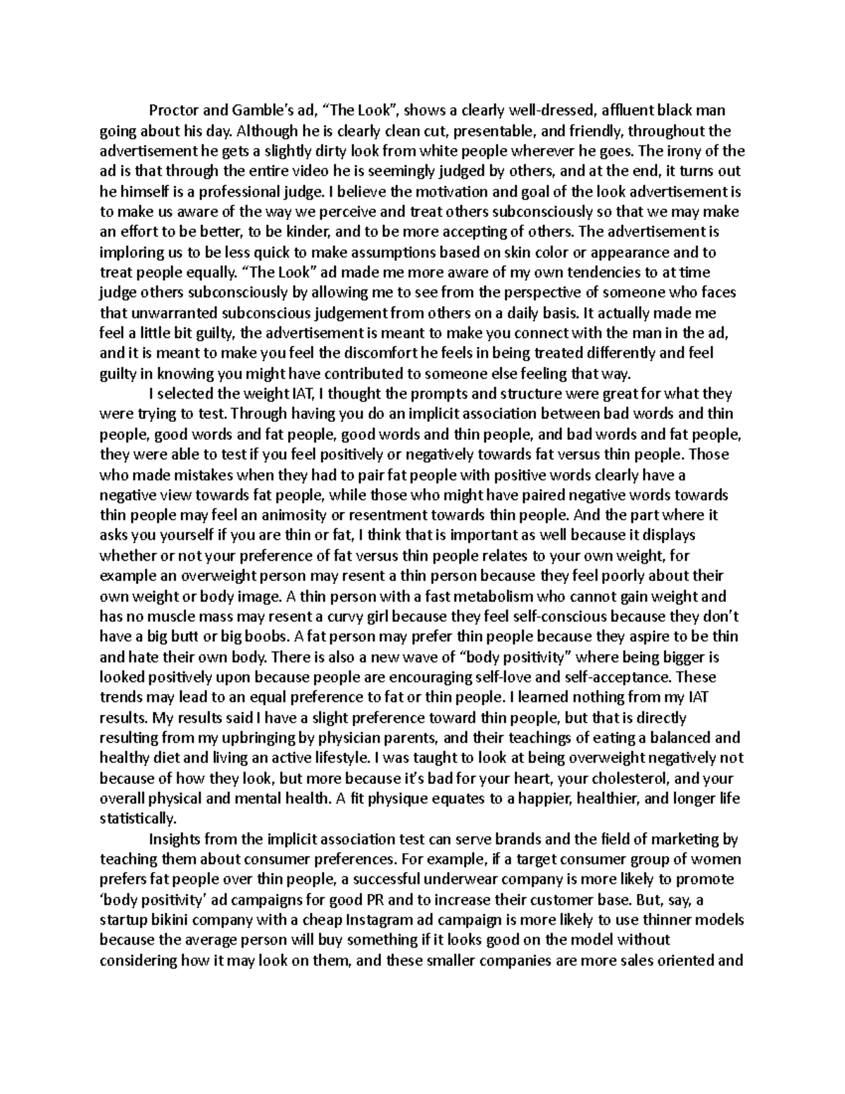 AE - Implicit Association Test Self-Reflection - Proctor and Gamble’s ...