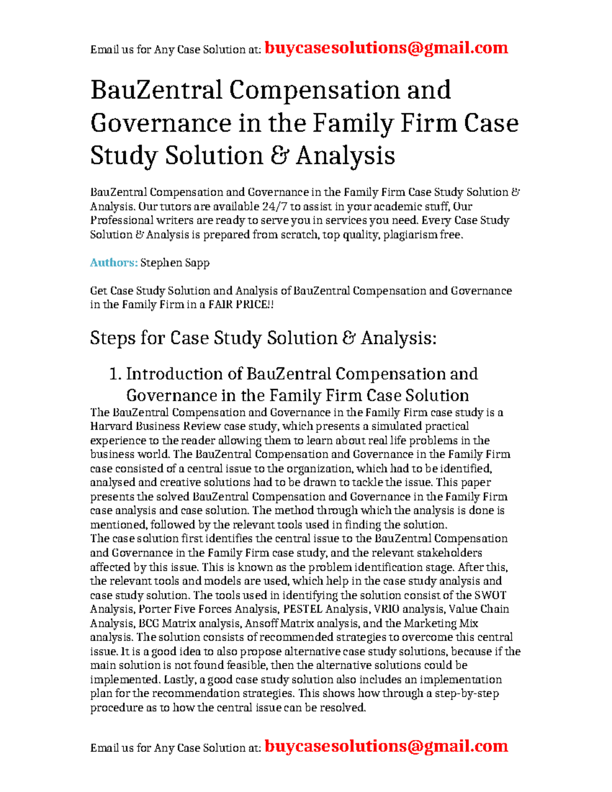 Case Solution BauZentral Compensation and Governance in the Family Firm ...