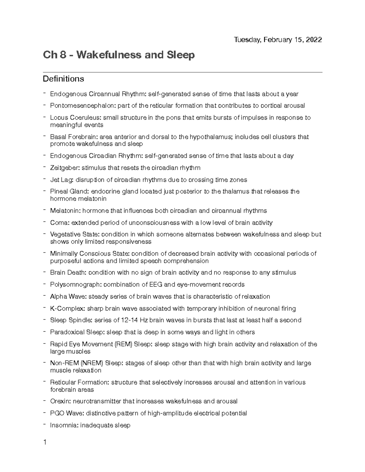 Chapter 8 - Sleep - Textbook Notes - Ch 8 - Wakefulness And Sleep ...