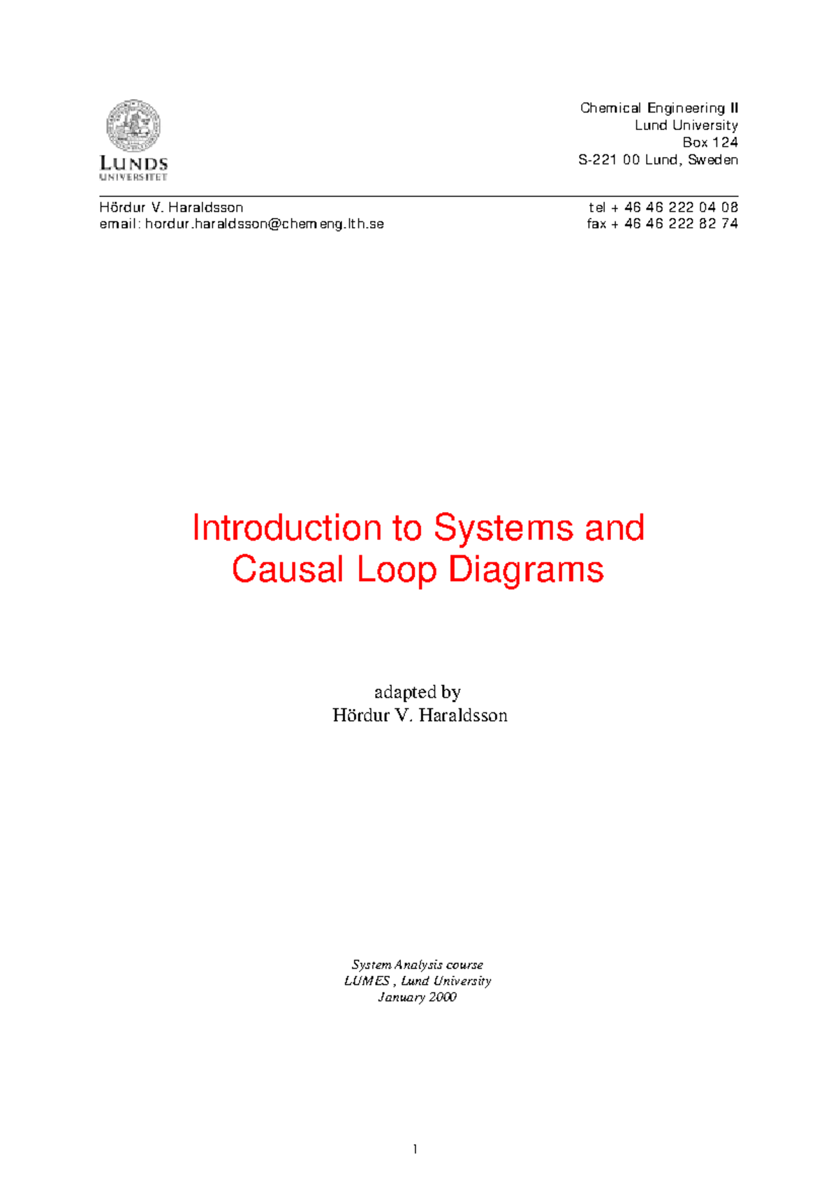 Introduction to Systems and Causal Loop Diagrams 1 - Chem ical ...