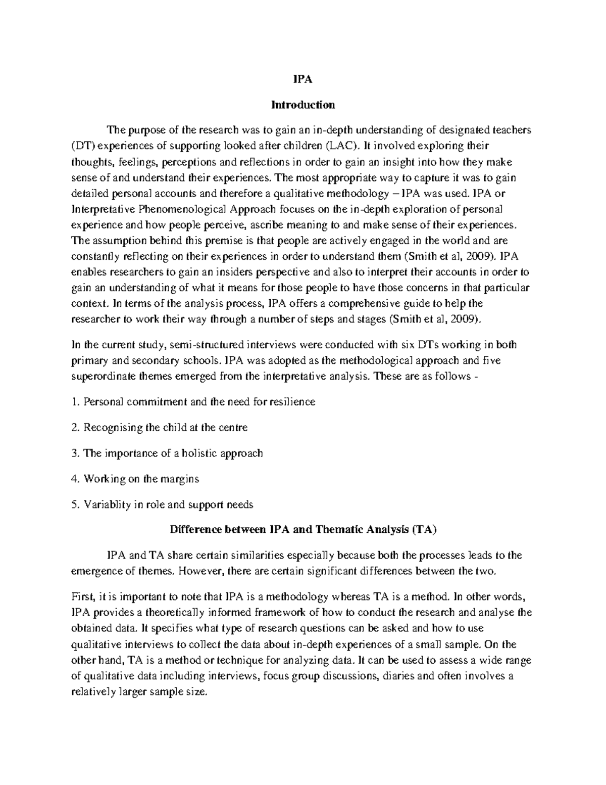IPA methodology - IPA Introduction The purpose of the research was to ...