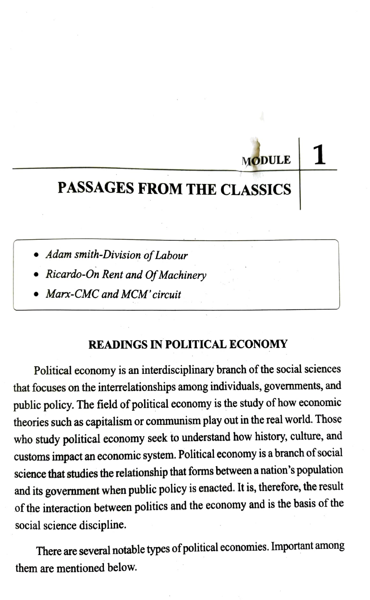 thesis in political economy