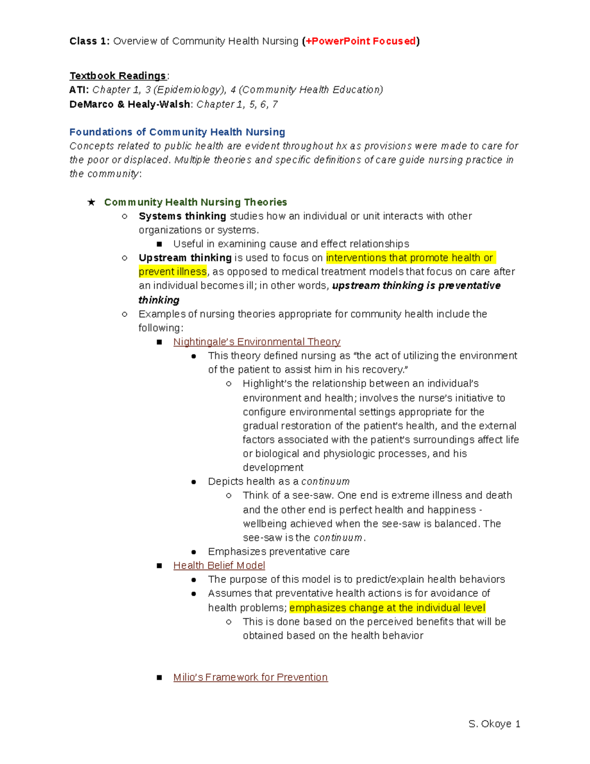 Class 1 Overview of Community Health Nursing - Textbook Readings : ATI ...