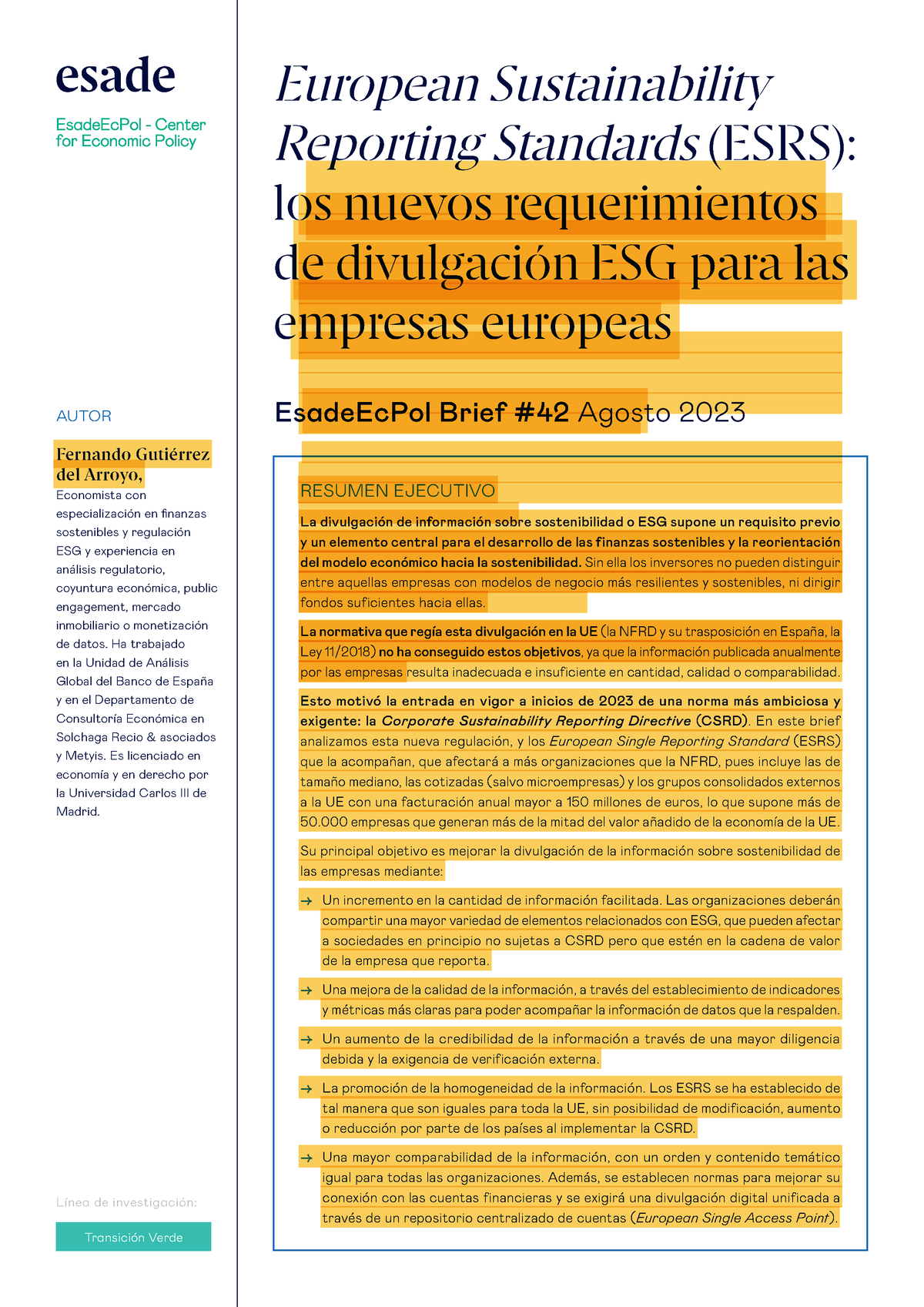 Nuevos requerimientos de divulgación ESG EsadeEcPol Brief 42 Agosto