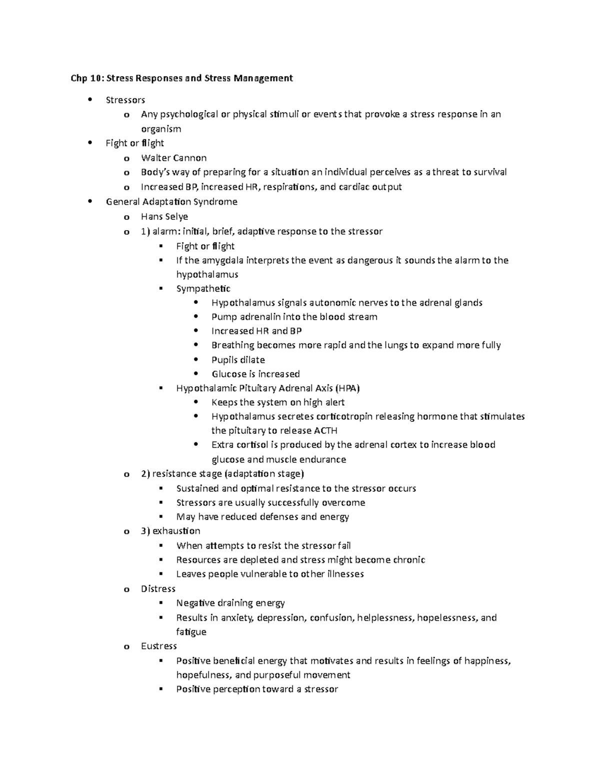 NURS352 Psych Nursing Exam 2 Notes - Chp 10: Stress Responses and ...