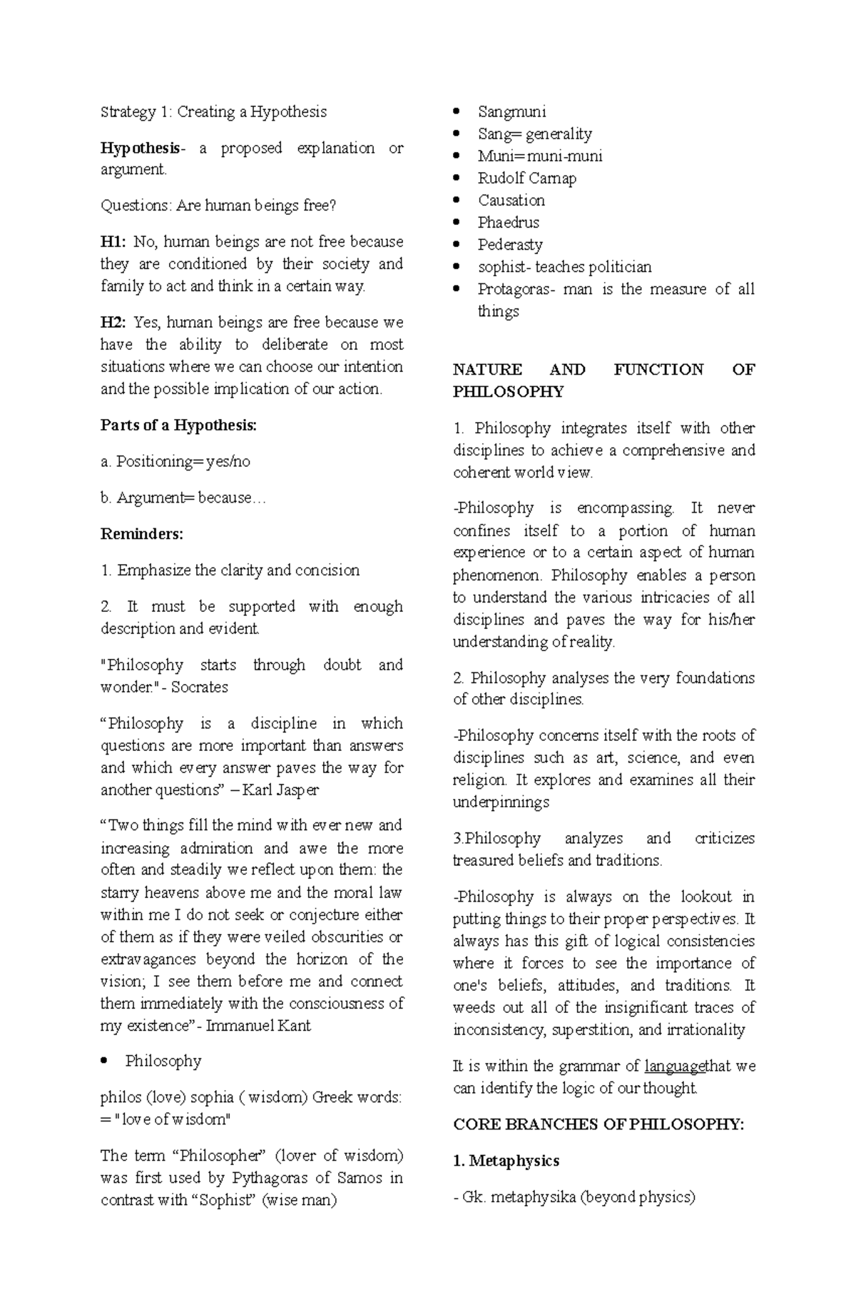 I Php - I Php Notes - Strategy 1: Creating A Hypothesis Hypothesis - A 