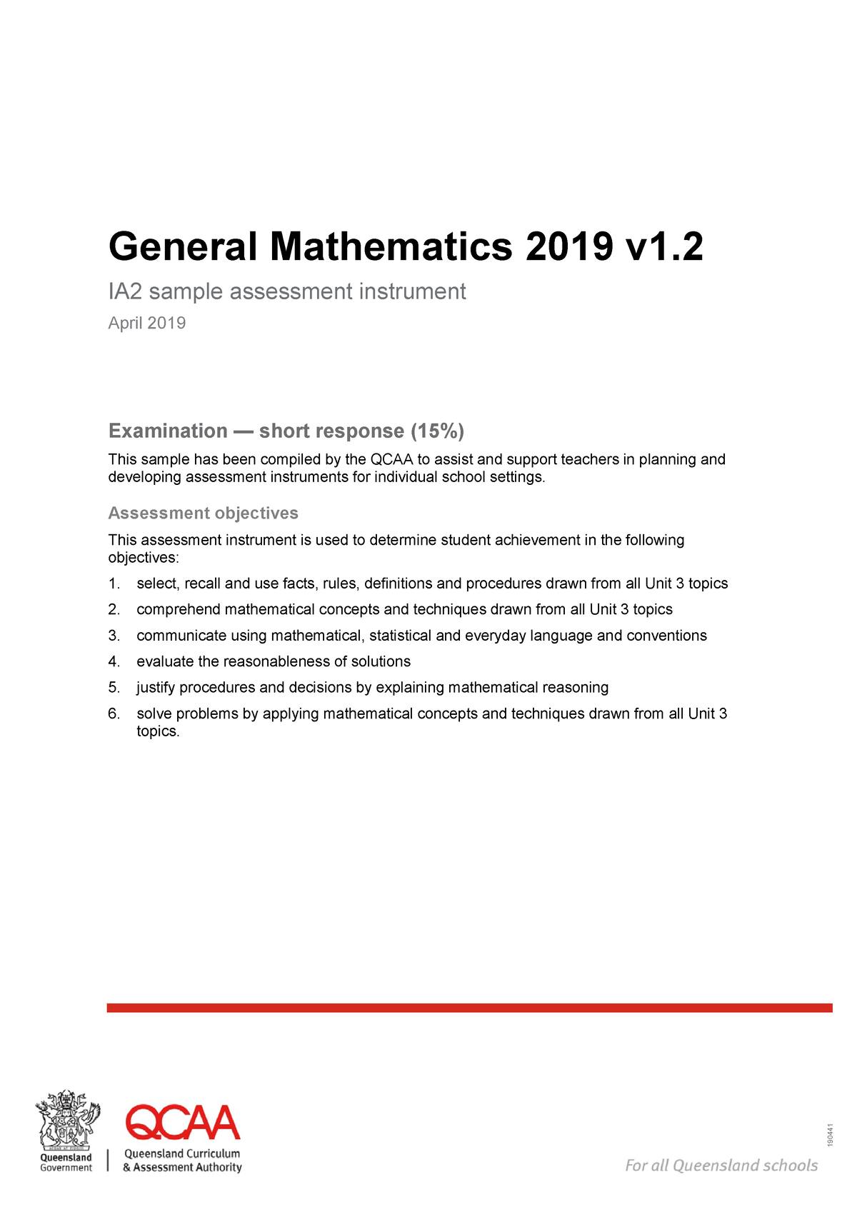qcaa general maths assignment example
