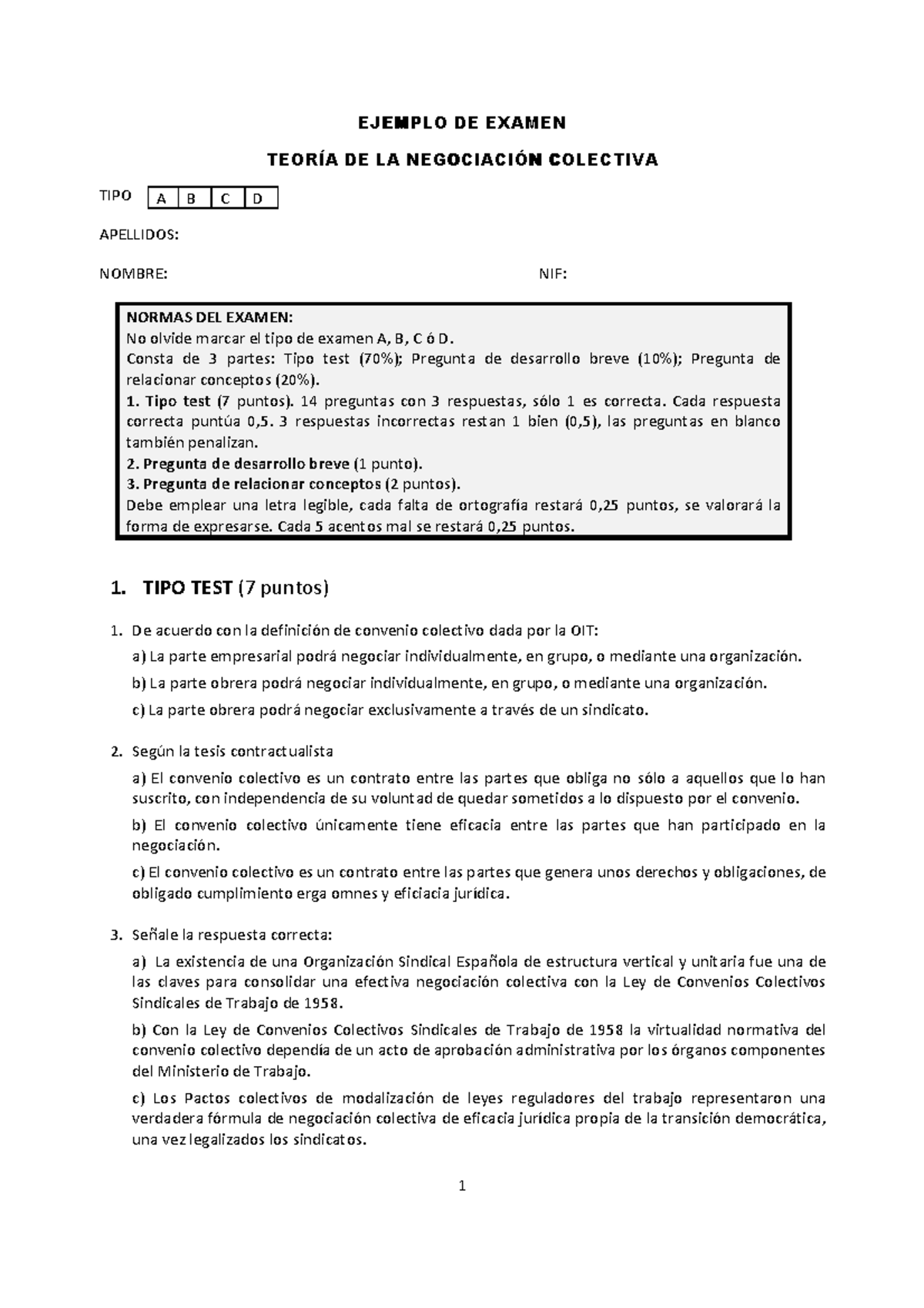 Exam DTI - Ejemplos de exámenes derecho del trabajo I - 1 - Studocu