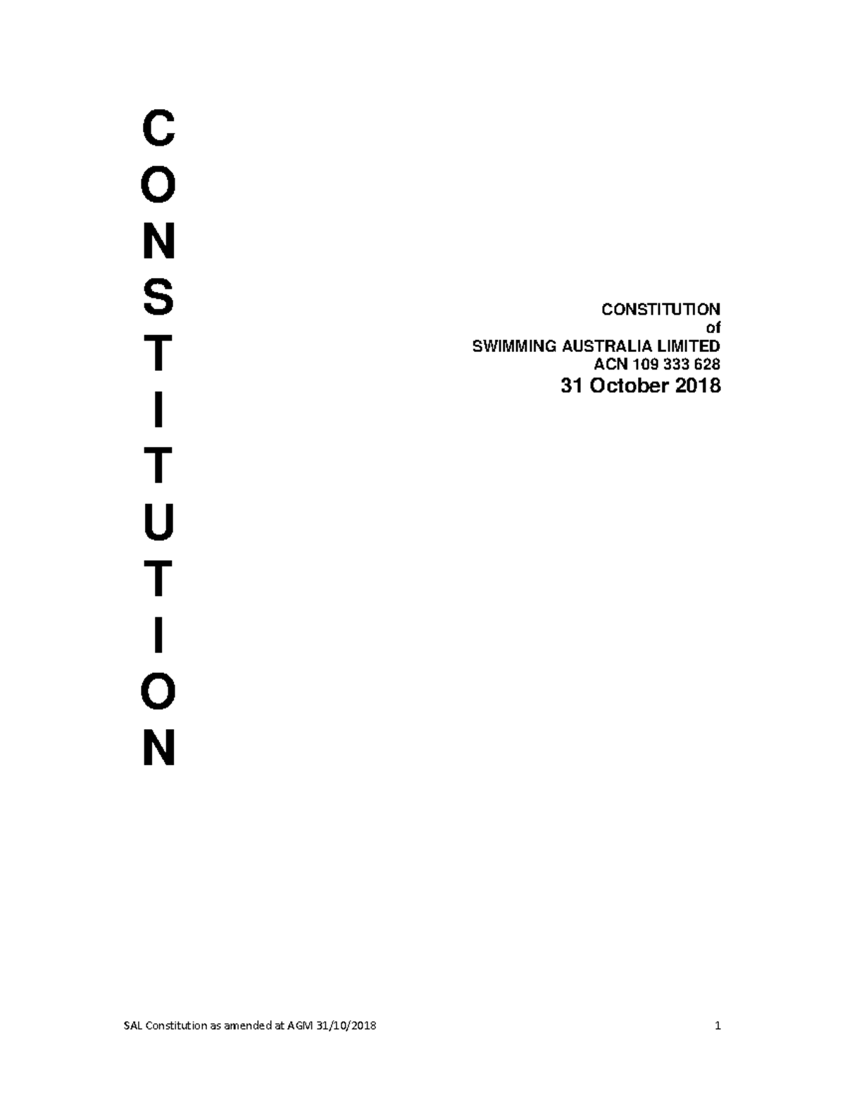 2018 Swimming Australia Constitution updated 31 October C O N S T I T